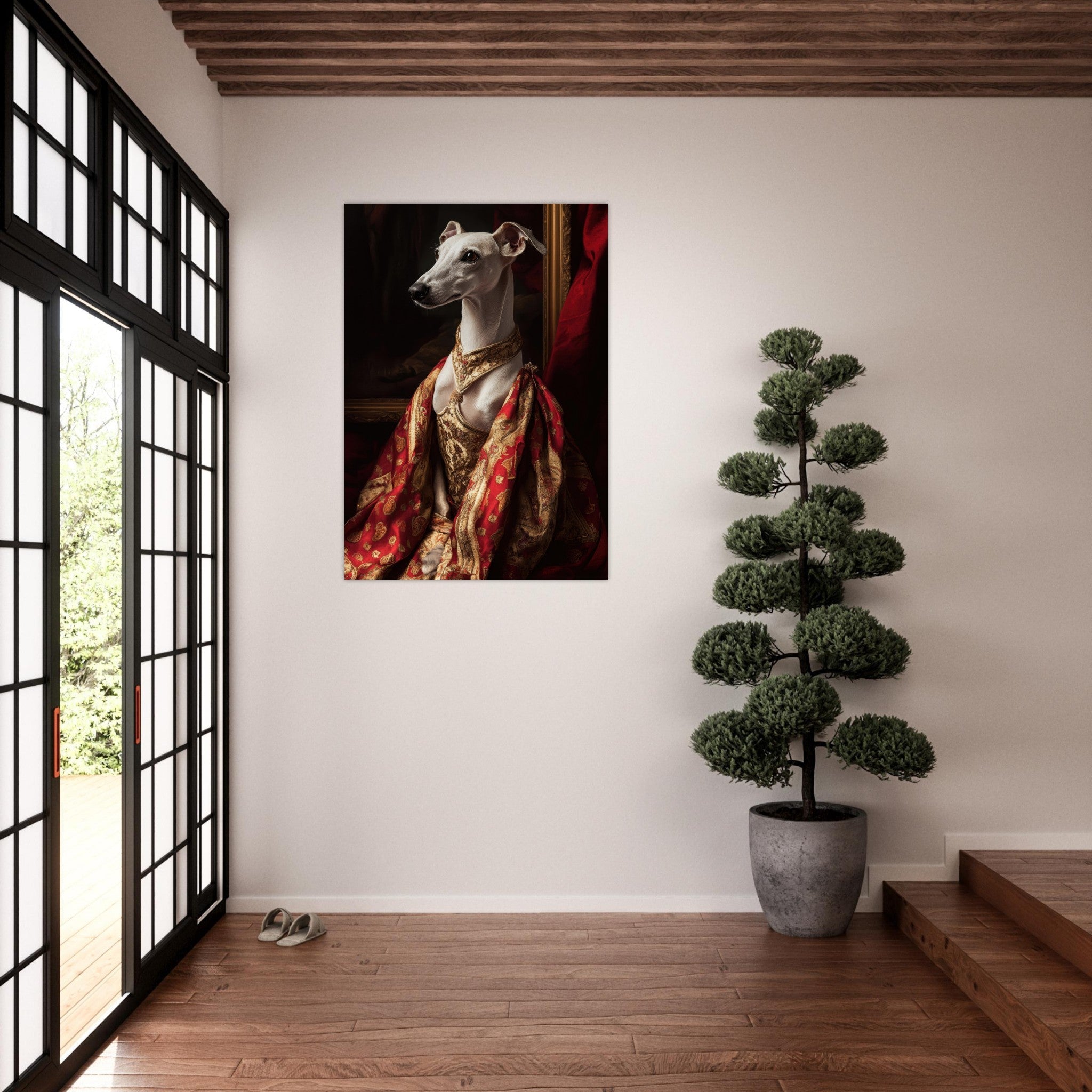 Aluminum Print Portrait - Elegant Baroque Greyhound Portrait A sleek grey - Shop Ai Art WebShop - Digital Art online Store