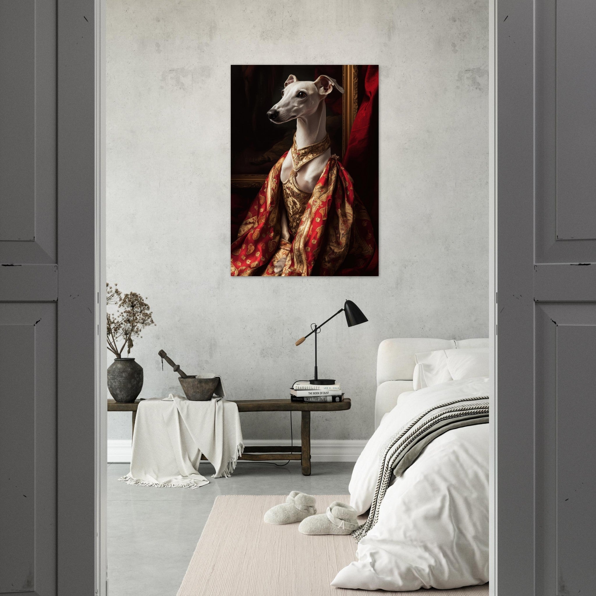 Aluminum Print Portrait - Elegant Baroque Greyhound Portrait A sleek grey - Shop Ai Art WebShop - Digital Art online Store