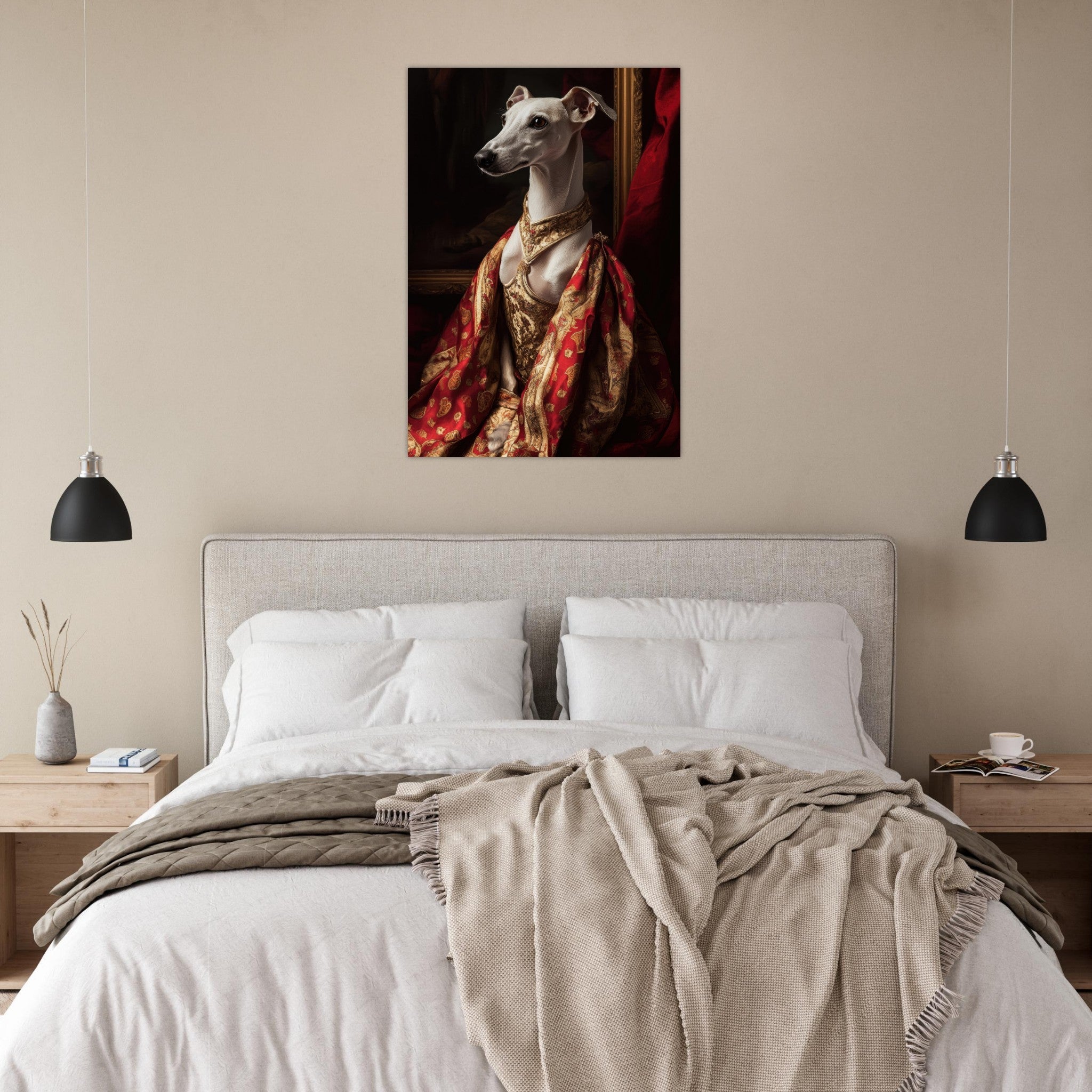 Aluminum Print Portrait - Elegant Baroque Greyhound Portrait A sleek grey - Shop Ai Art WebShop - Digital Art online Store