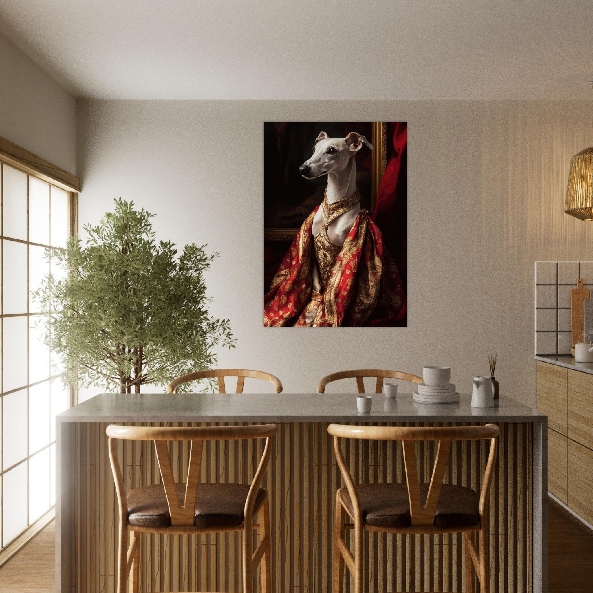 Aluminum Print Portrait - Elegant Baroque Greyhound Portrait A sleek grey - Shop Ai Art WebShop - Digital Art online Store