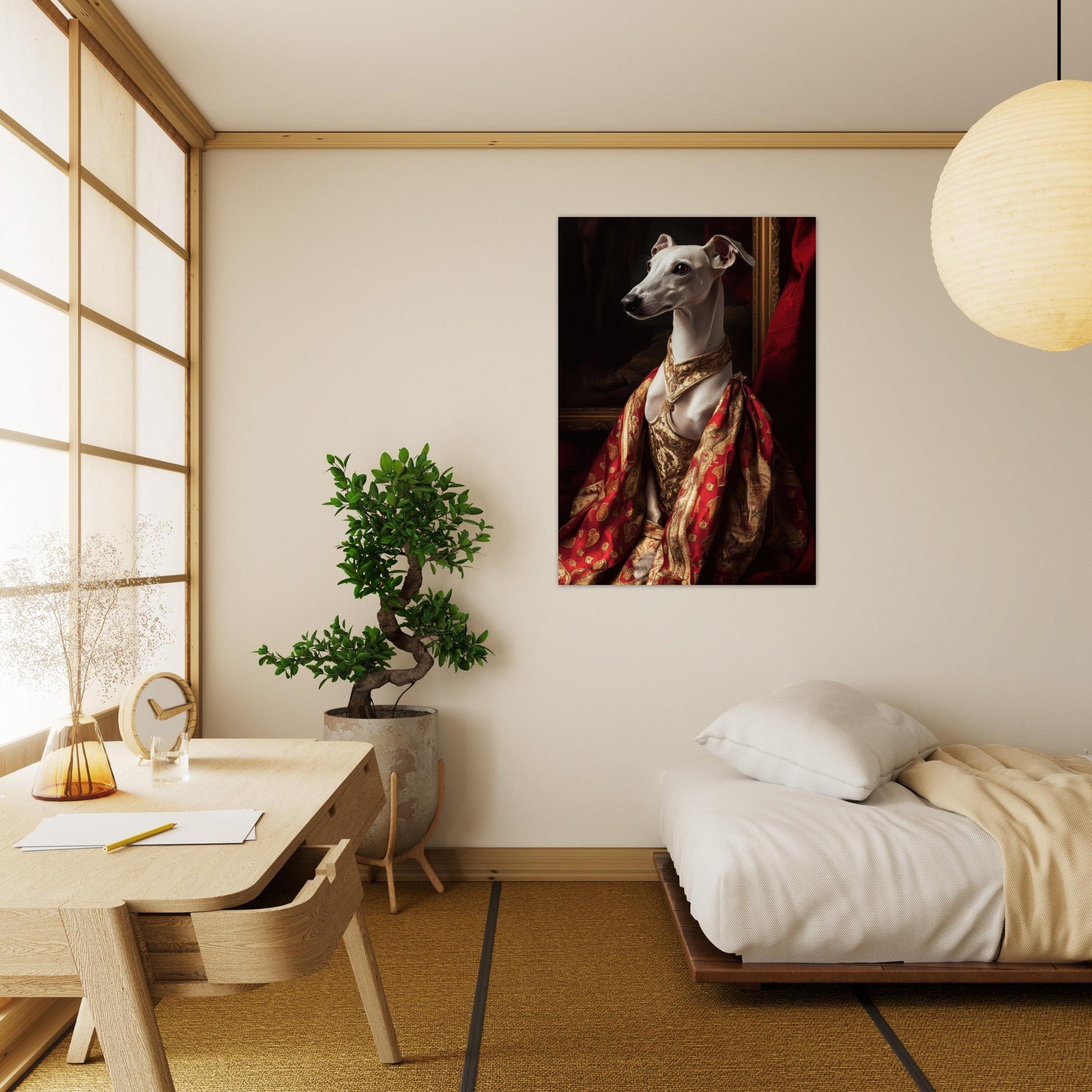 Aluminum Print Portrait - Elegant Baroque Greyhound Portrait A sleek grey - Shop Ai Art WebShop - Digital Art online Store