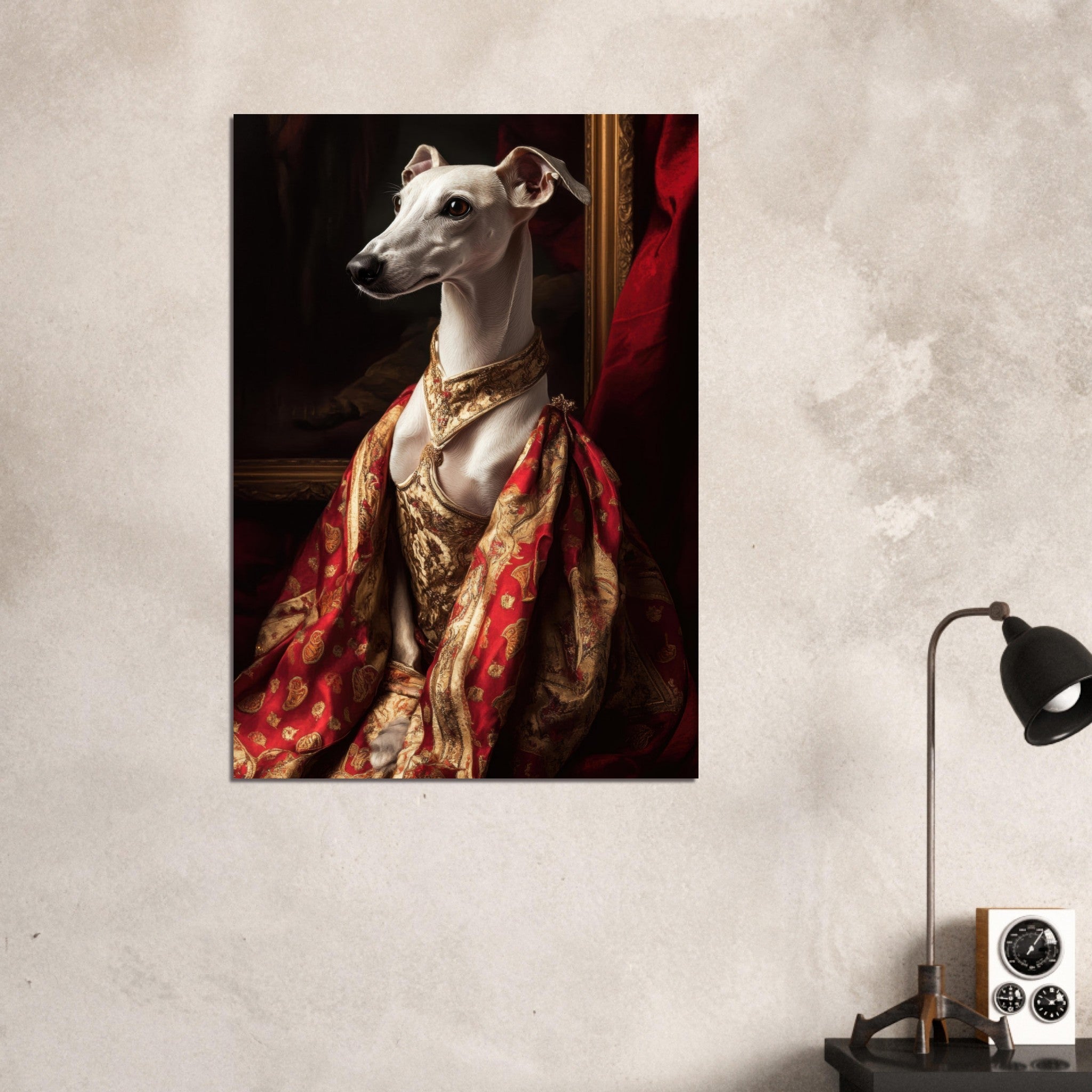 Aluminum Print Portrait - Elegant Baroque Greyhound Portrait A sleek grey - Shop Ai Art WebShop - Digital Art online Store