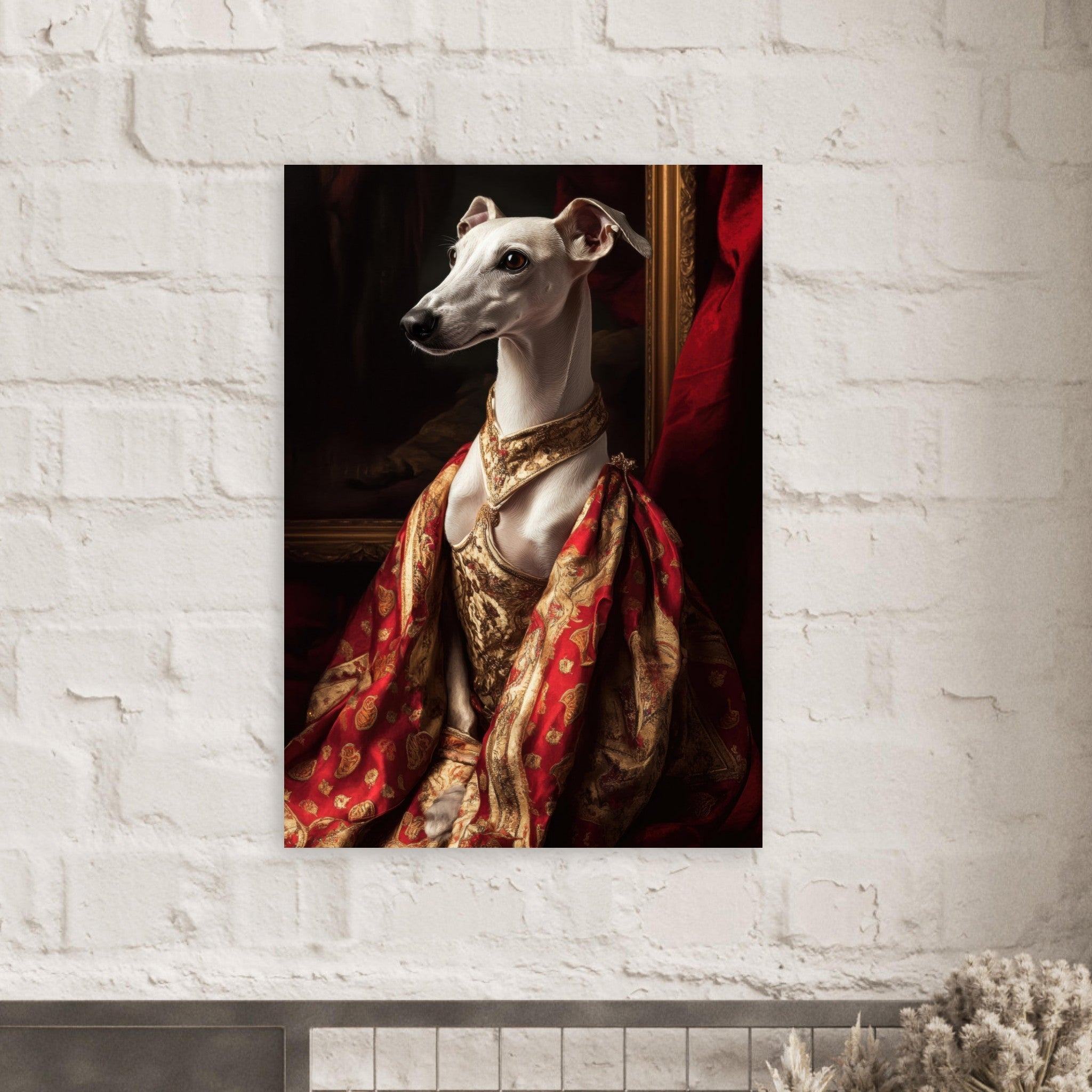 Aluminum Print Portrait - Elegant Baroque Greyhound Portrait A sleek grey - Shop Ai Art WebShop - Digital Art online Store