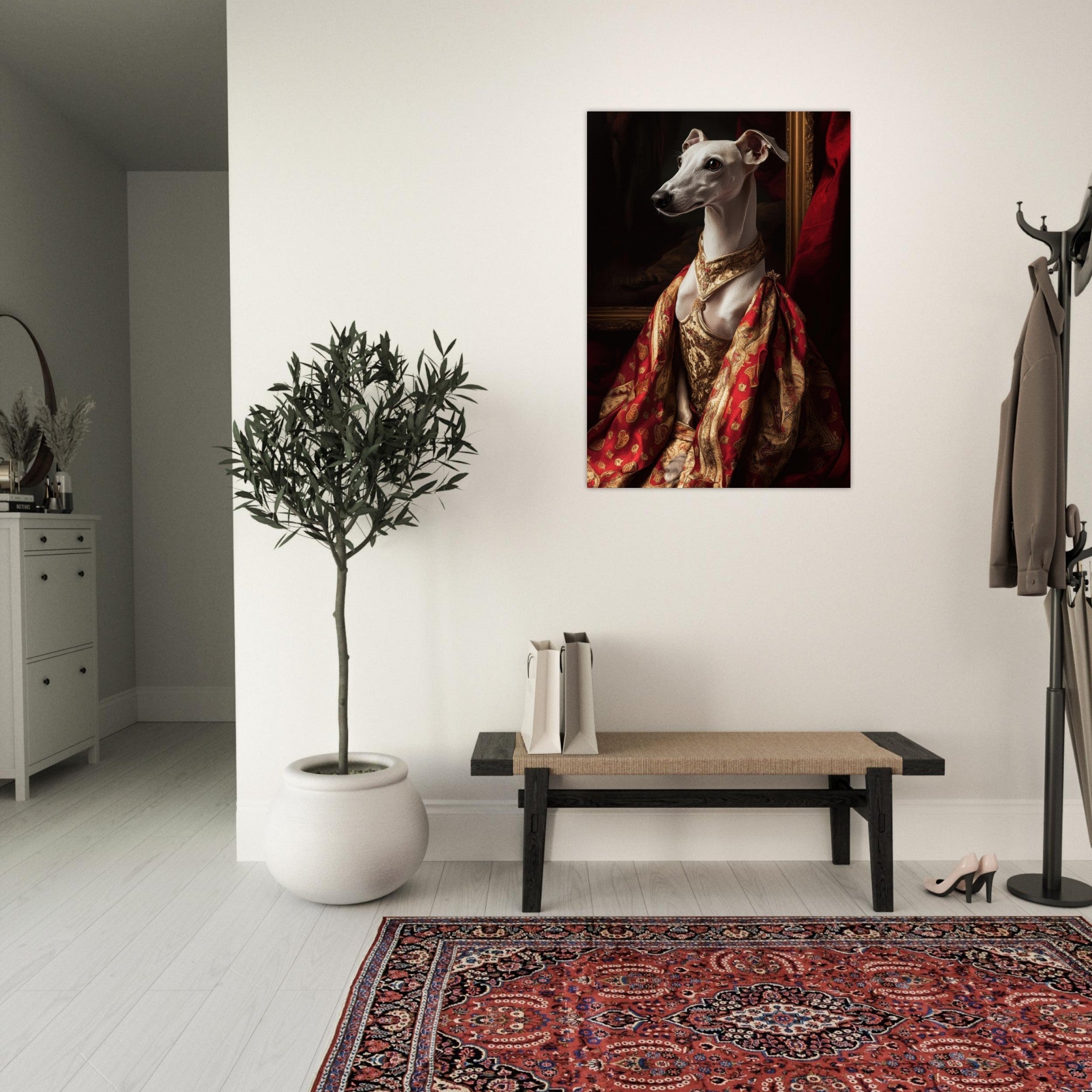 Aluminum Print Portrait - Elegant Baroque Greyhound Portrait A sleek grey - Shop Ai Art WebShop - Digital Art online Store