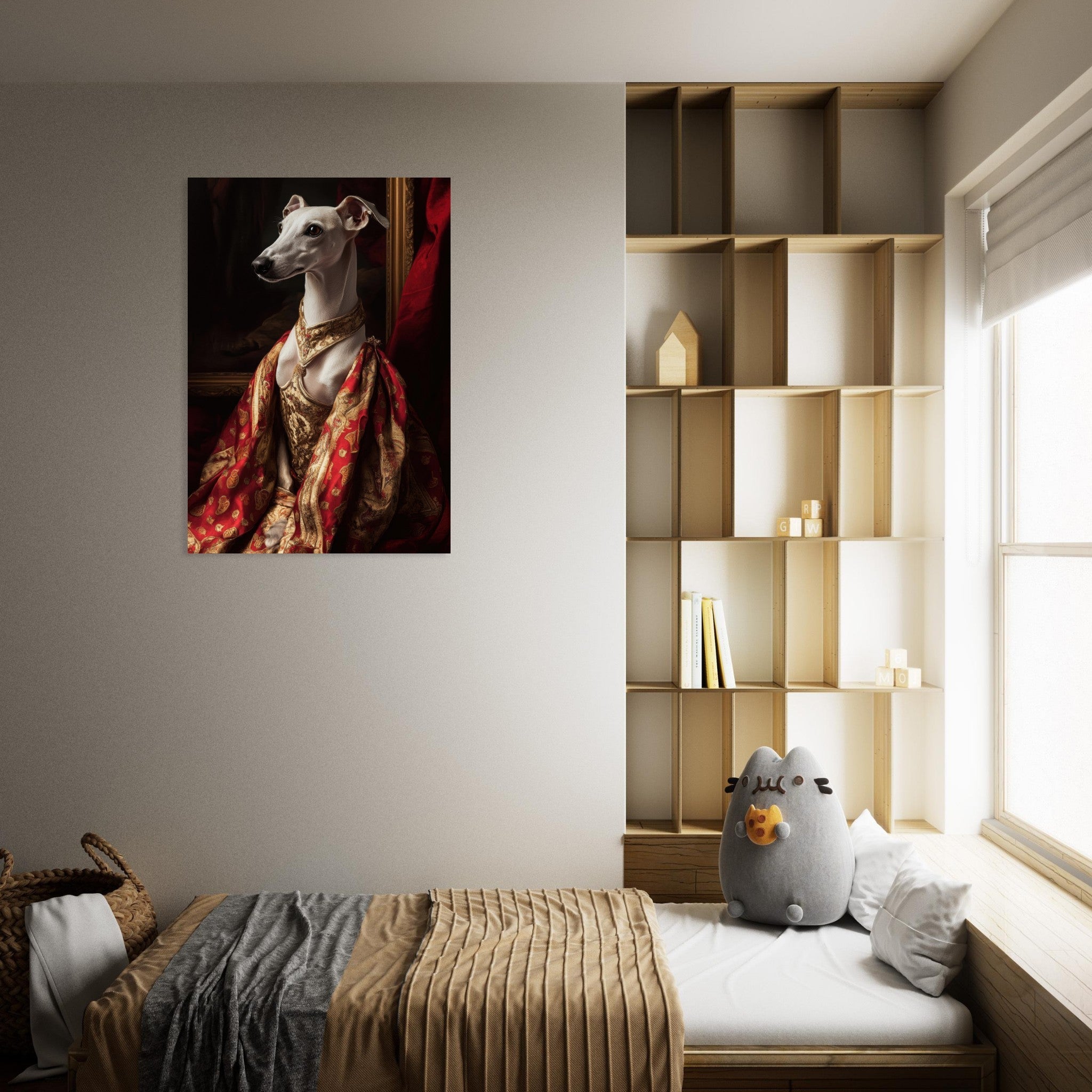 Aluminum Print Portrait - Elegant Baroque Greyhound Portrait A sleek grey - Shop Ai Art WebShop - Digital Art online Store