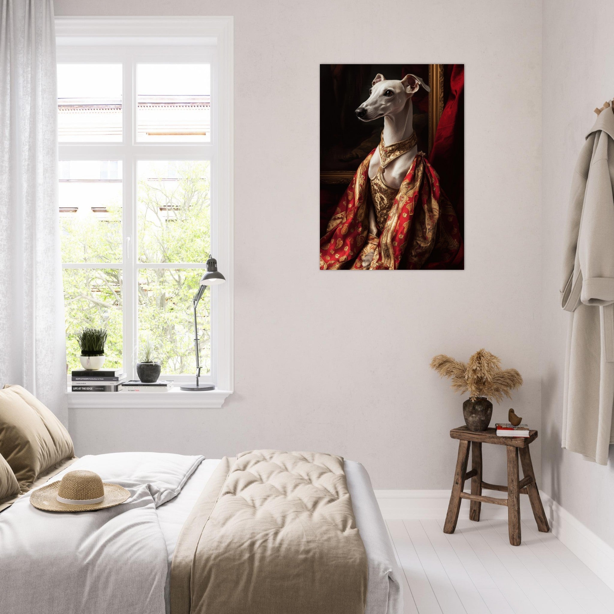 Aluminum Print Portrait - Elegant Baroque Greyhound Portrait A sleek grey - Shop Ai Art WebShop - Digital Art online Store