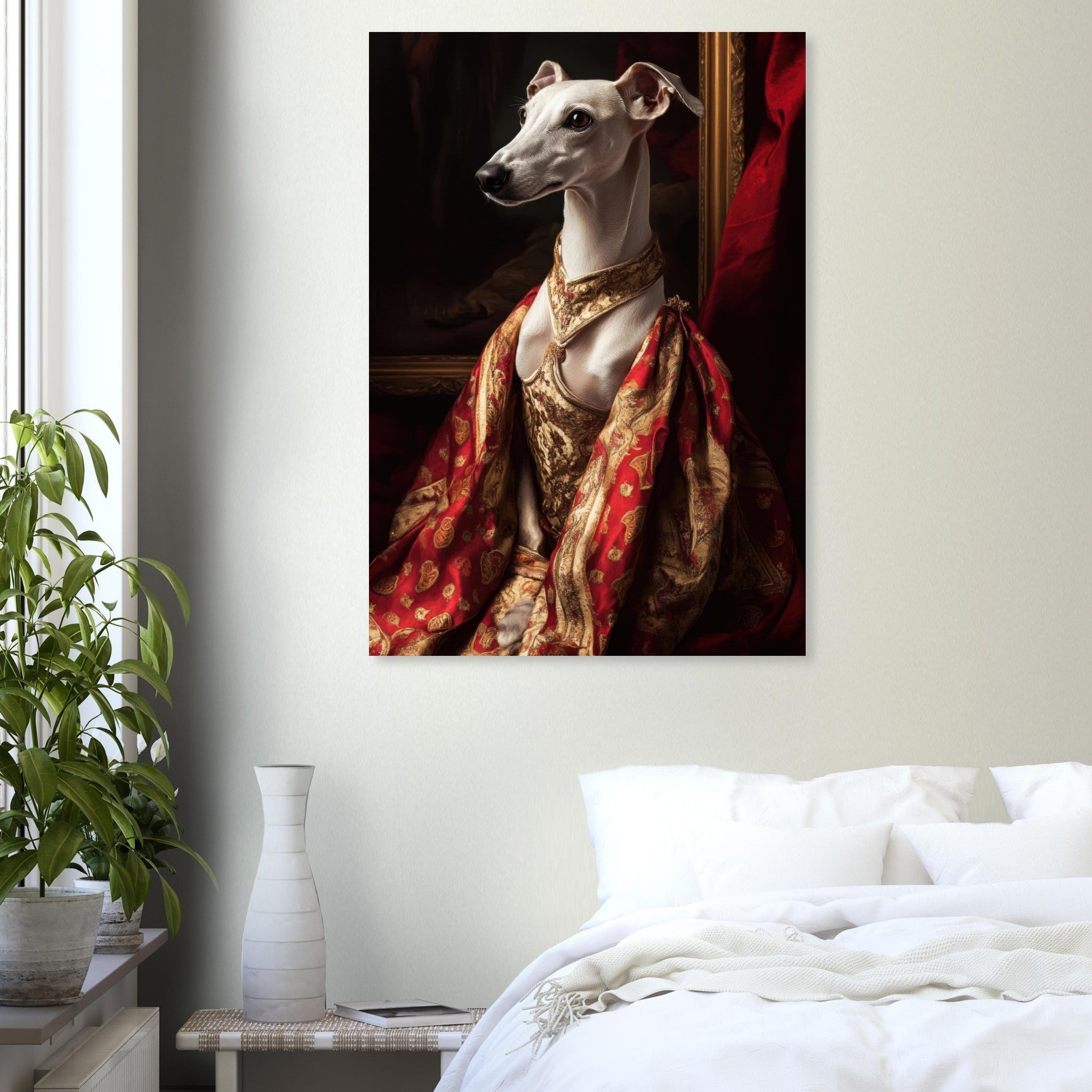 Aluminum Print Portrait - Elegant Baroque Greyhound Portrait A sleek grey - Shop Ai Art WebShop - Digital Art online Store