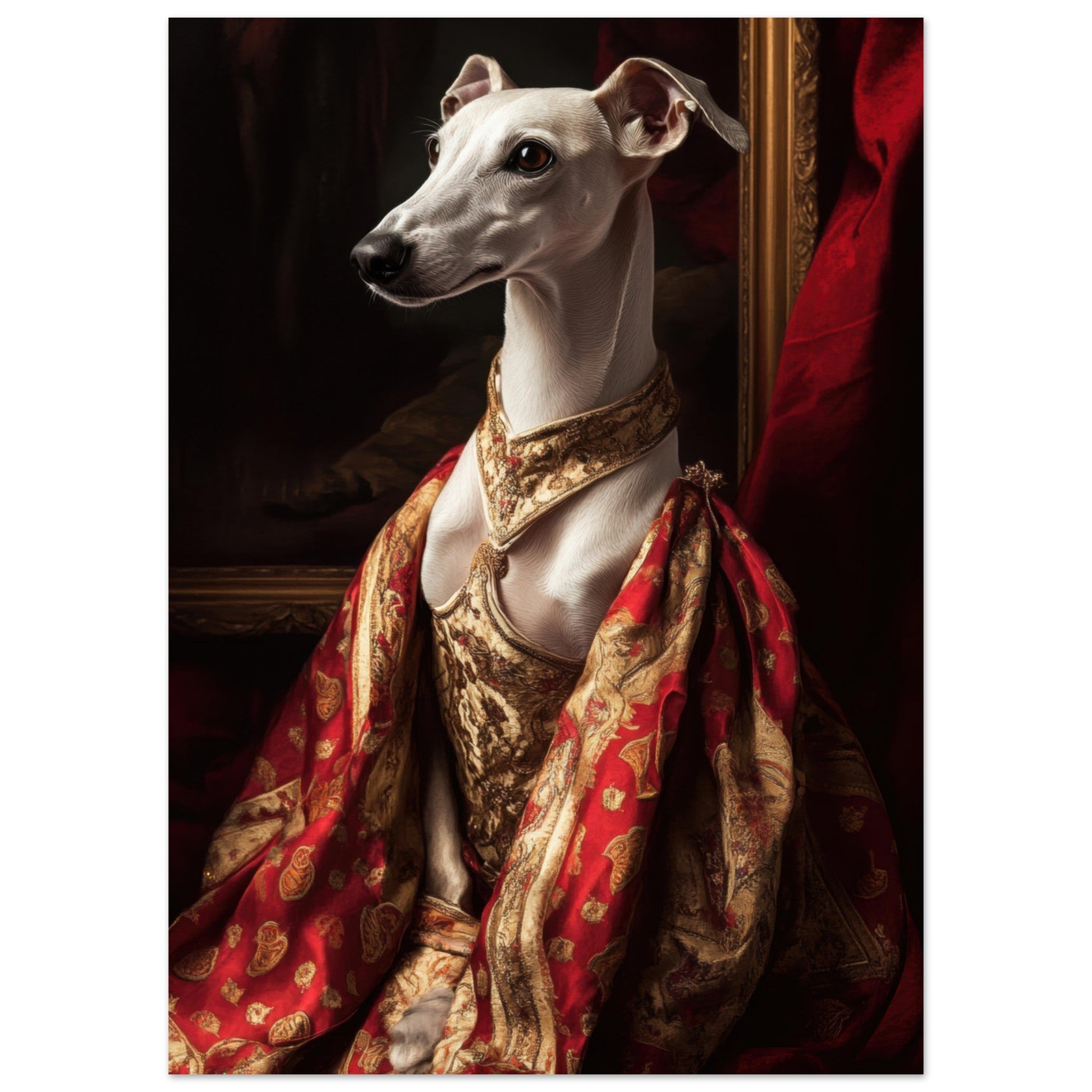 Aluminum Print Portrait - Elegant Baroque Greyhound Portrait A sleek grey - Shop Ai Art WebShop - Digital Art online Store