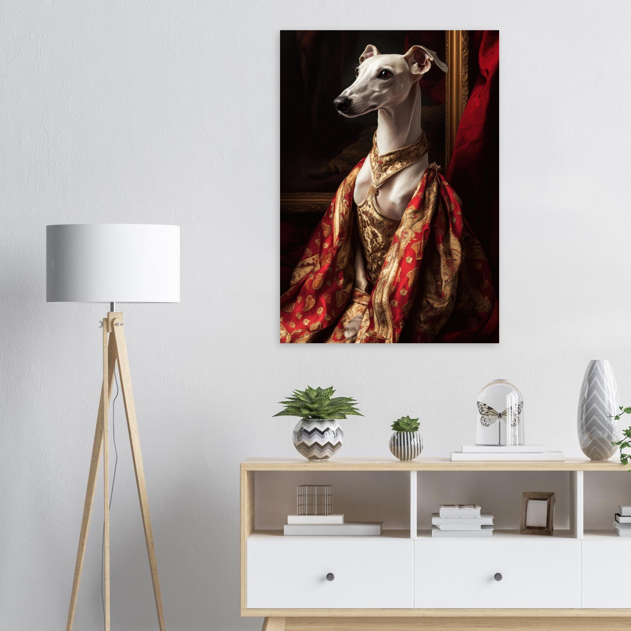 Aluminum Print Portrait - Elegant Baroque Greyhound Portrait A sleek grey - Shop Ai Art WebShop - Digital Art online Store