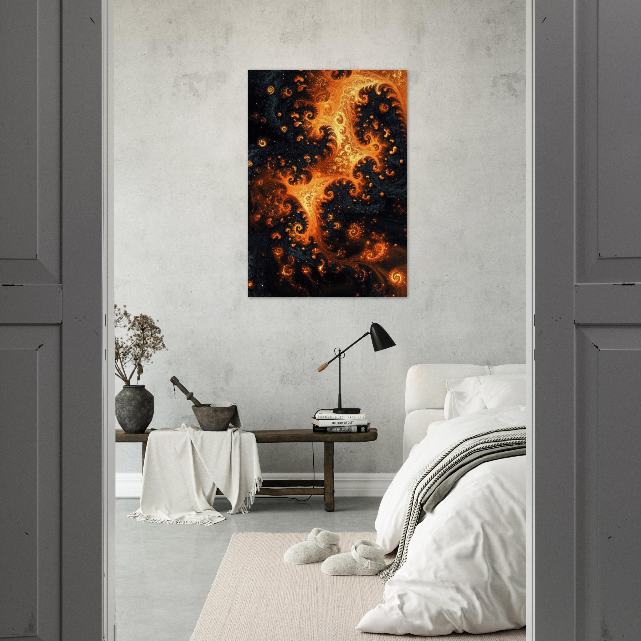 Aluminum Print Portrait - Ember Genesis A volatile burst of molten gold - Shop Ai Art WebShop - Digital Art online Store