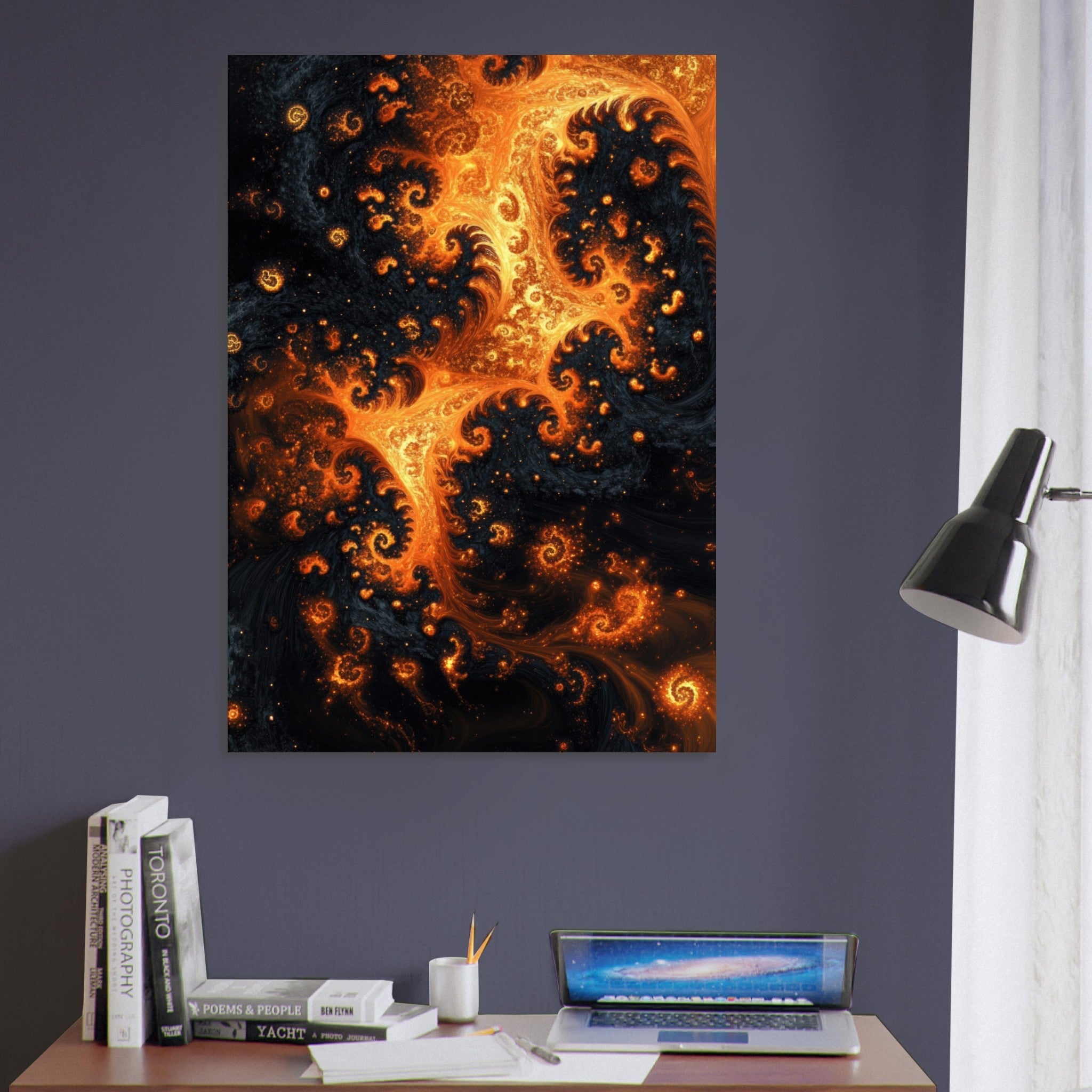 Aluminum Print Portrait - Ember Genesis A volatile burst of molten gold - Shop Ai Art WebShop - Digital Art online Store