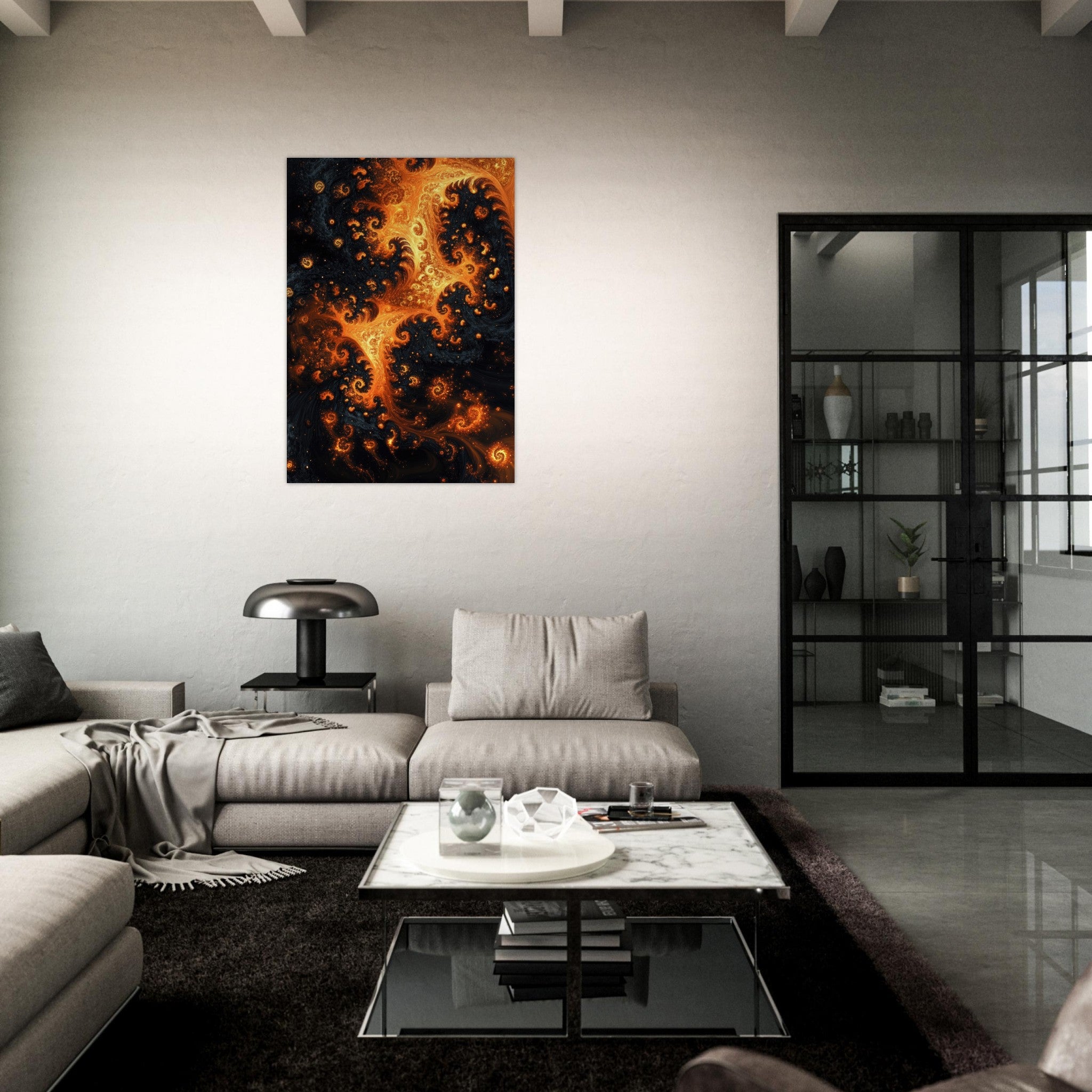 Aluminum Print Portrait - Ember Genesis A volatile burst of molten gold - Shop Ai Art WebShop - Digital Art online Store