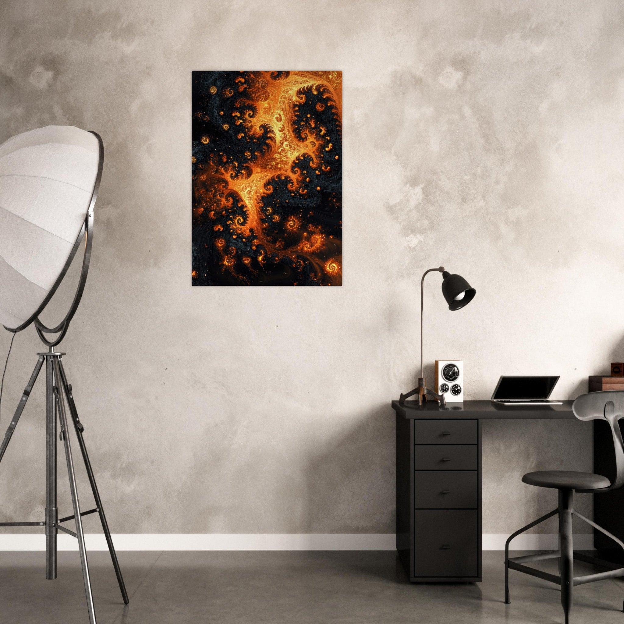 Aluminum Print Portrait - Ember Genesis A volatile burst of molten gold - Shop Ai Art WebShop - Digital Art online Store