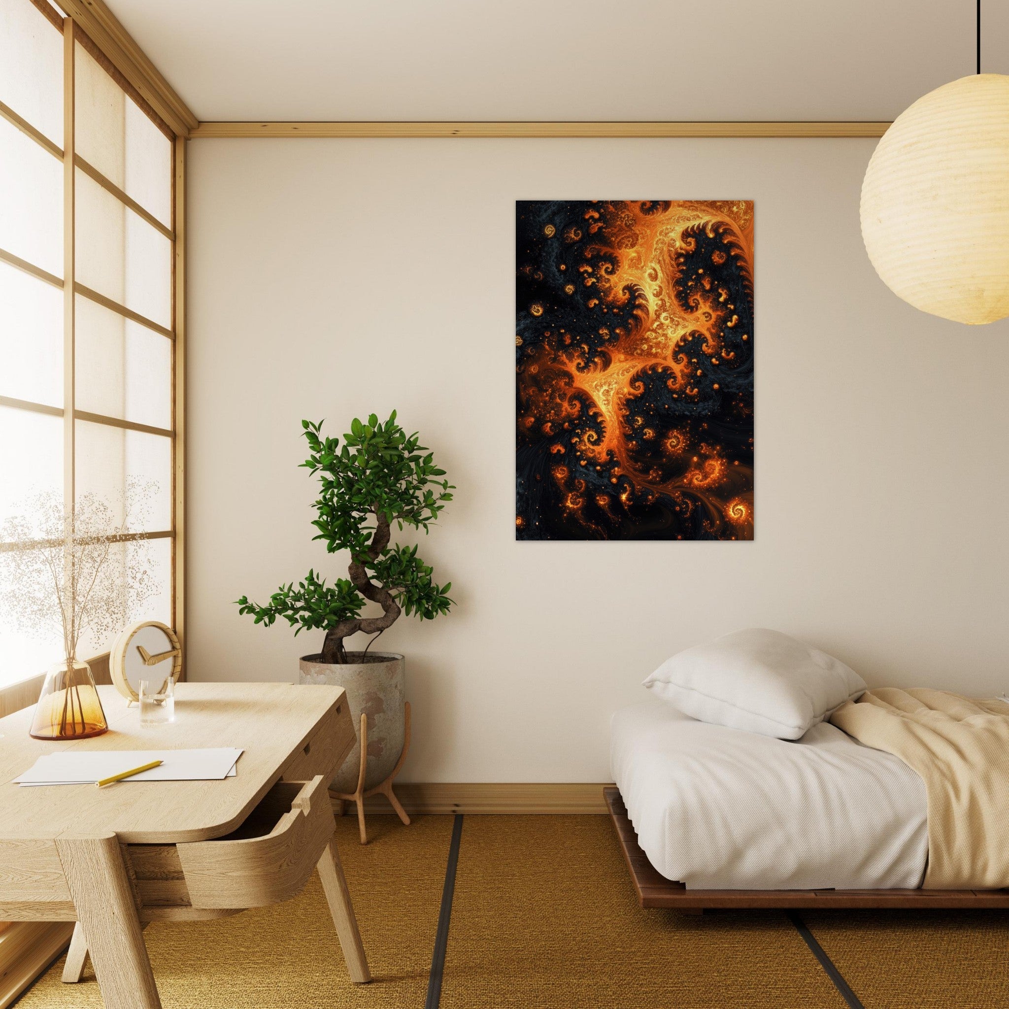 Aluminum Print Portrait - Ember Genesis A volatile burst of molten gold - Shop Ai Art WebShop - Digital Art online Store