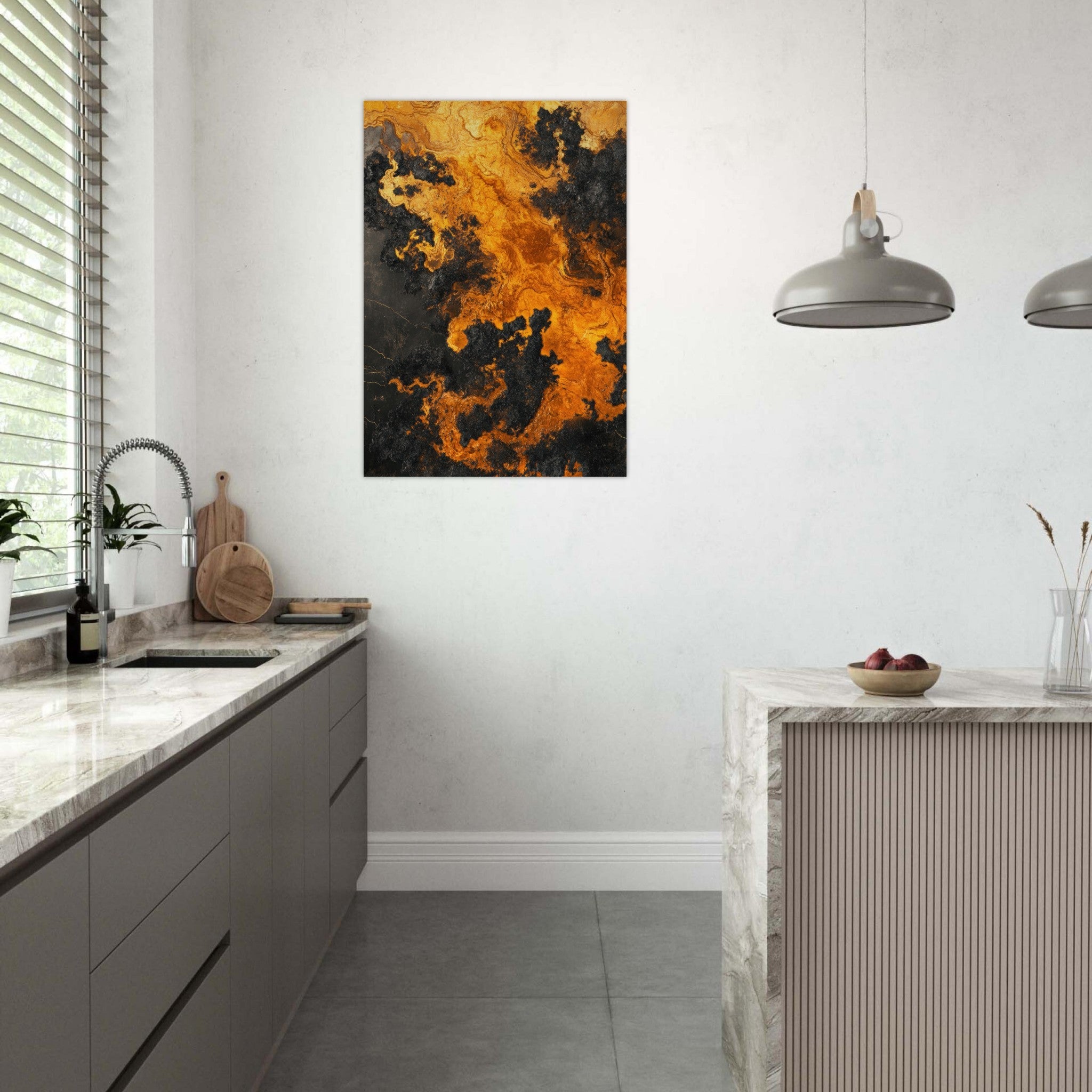 Aluminum Print Portrait - Ember Genesis A volatile burst of molten gold 2 - Shop Ai Art WebShop - Digital Art online Store