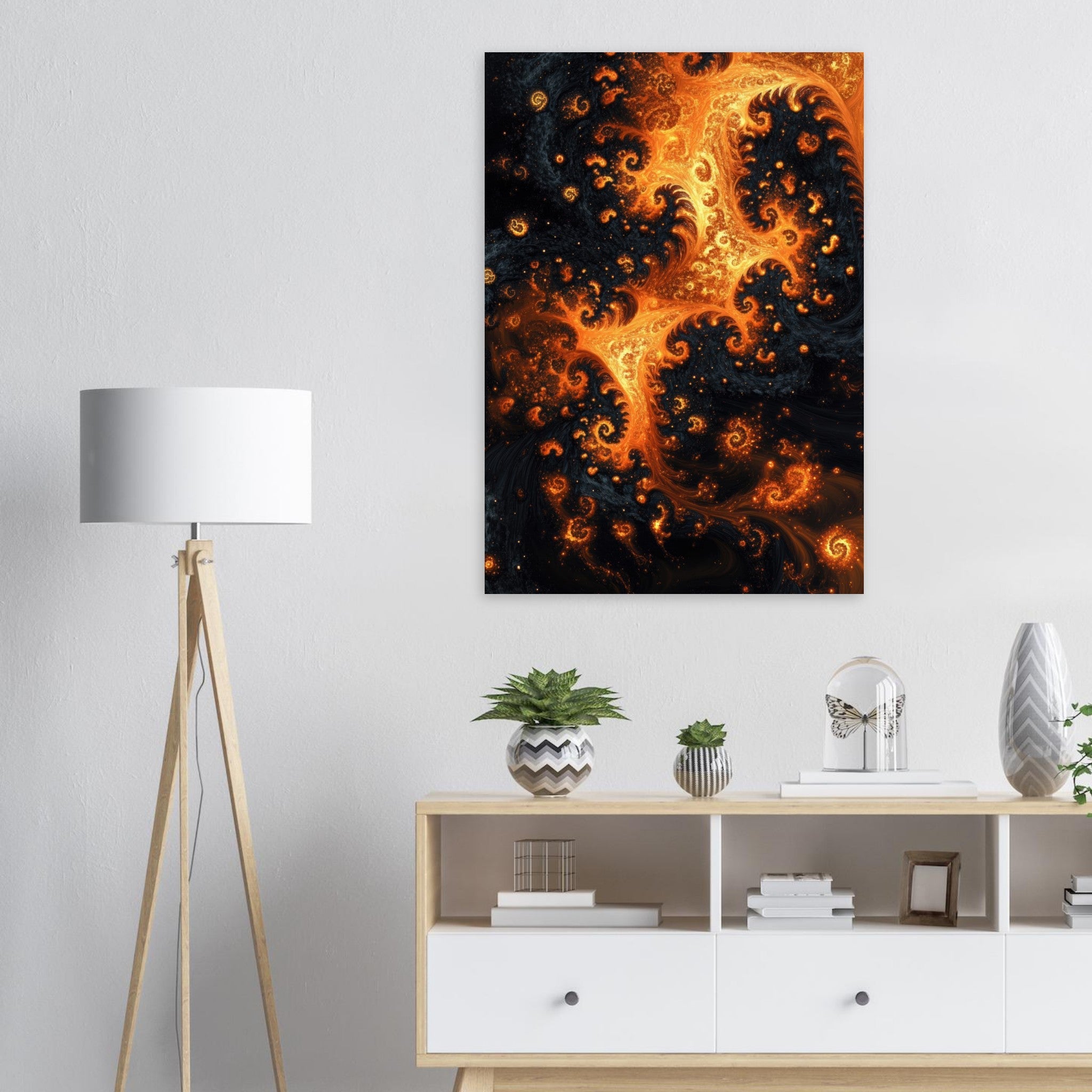 Aluminum Print Portrait - Ember Genesis A volatile burst of molten gold - Shop Ai Art WebShop - Digital Art online Store