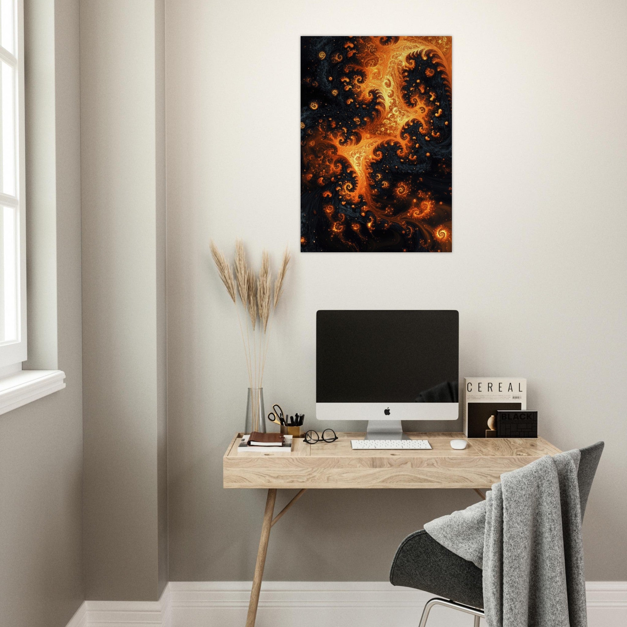 Aluminum Print Portrait - Ember Genesis A volatile burst of molten gold - Shop Ai Art WebShop - Digital Art online Store