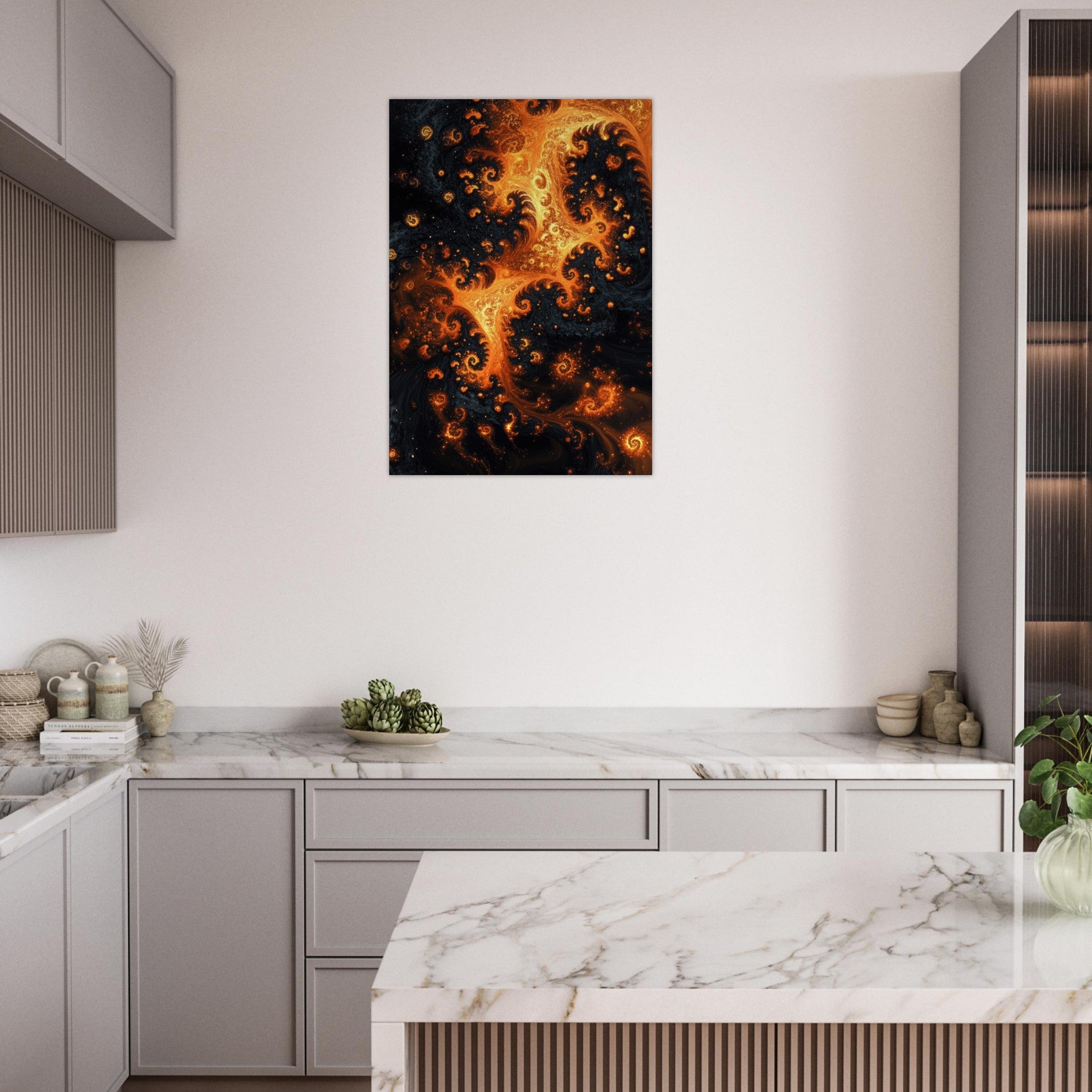 Aluminum Print Portrait - Ember Genesis A volatile burst of molten gold - Shop Ai Art WebShop - Digital Art online Store