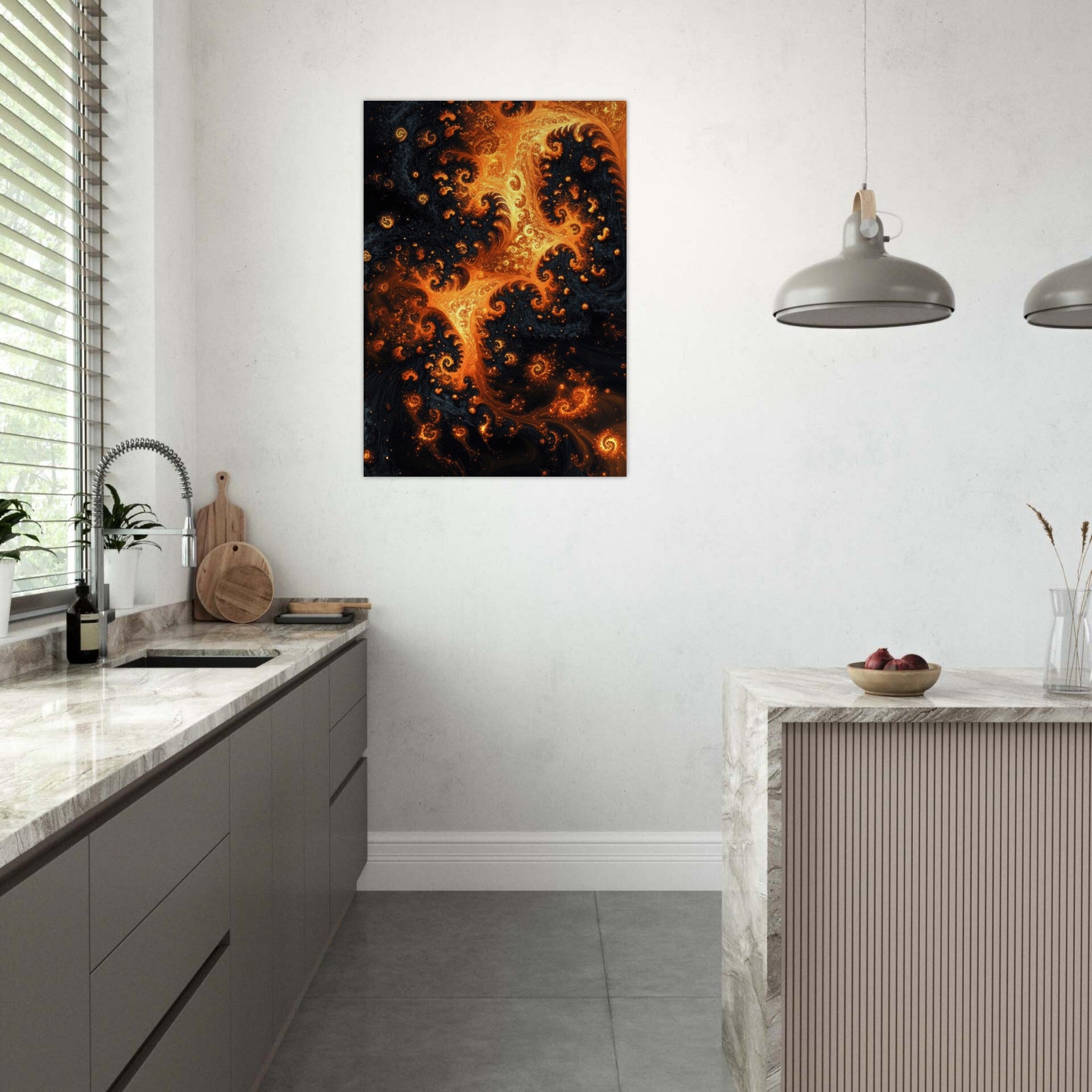 Aluminum Print Portrait - Ember Genesis A volatile burst of molten gold - Shop Ai Art WebShop - Digital Art online Store
