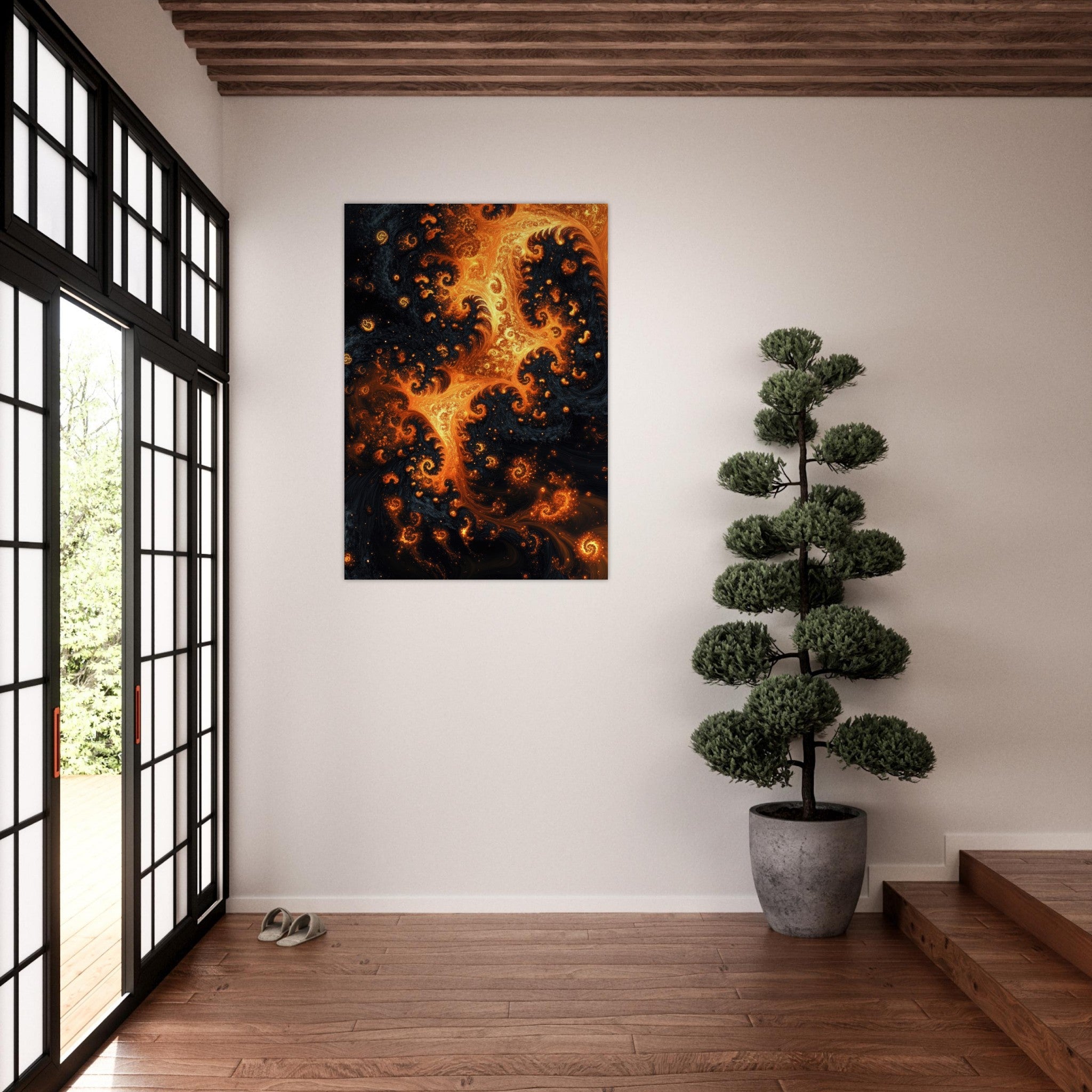 Aluminum Print Portrait - Ember Genesis A volatile burst of molten gold - Shop Ai Art WebShop - Digital Art online Store
