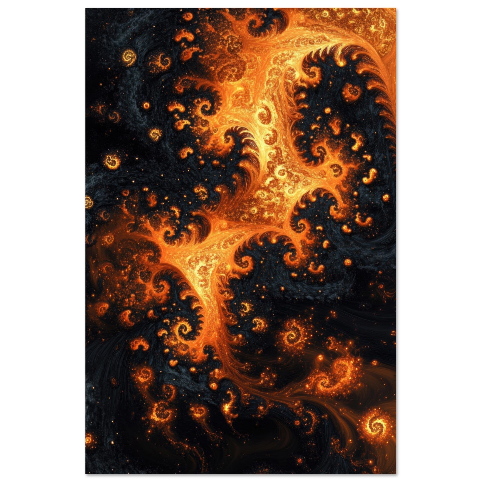 Aluminum Print Portrait - Ember Genesis A volatile burst of molten gold - Shop Ai Art WebShop - Digital Art online Store