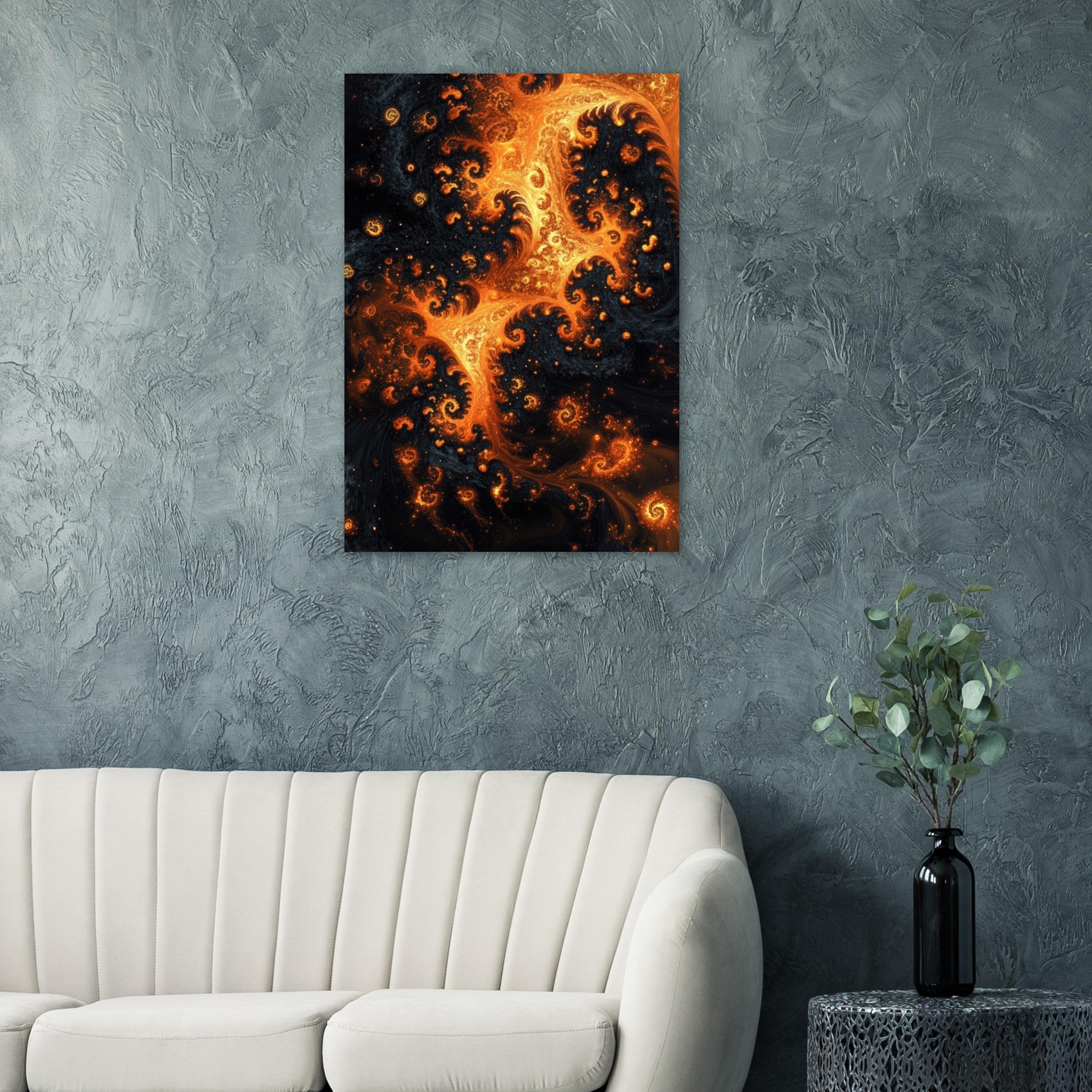 Aluminum Print Portrait - Ember Genesis A volatile burst of molten gold - Shop Ai Art WebShop - Digital Art online Store