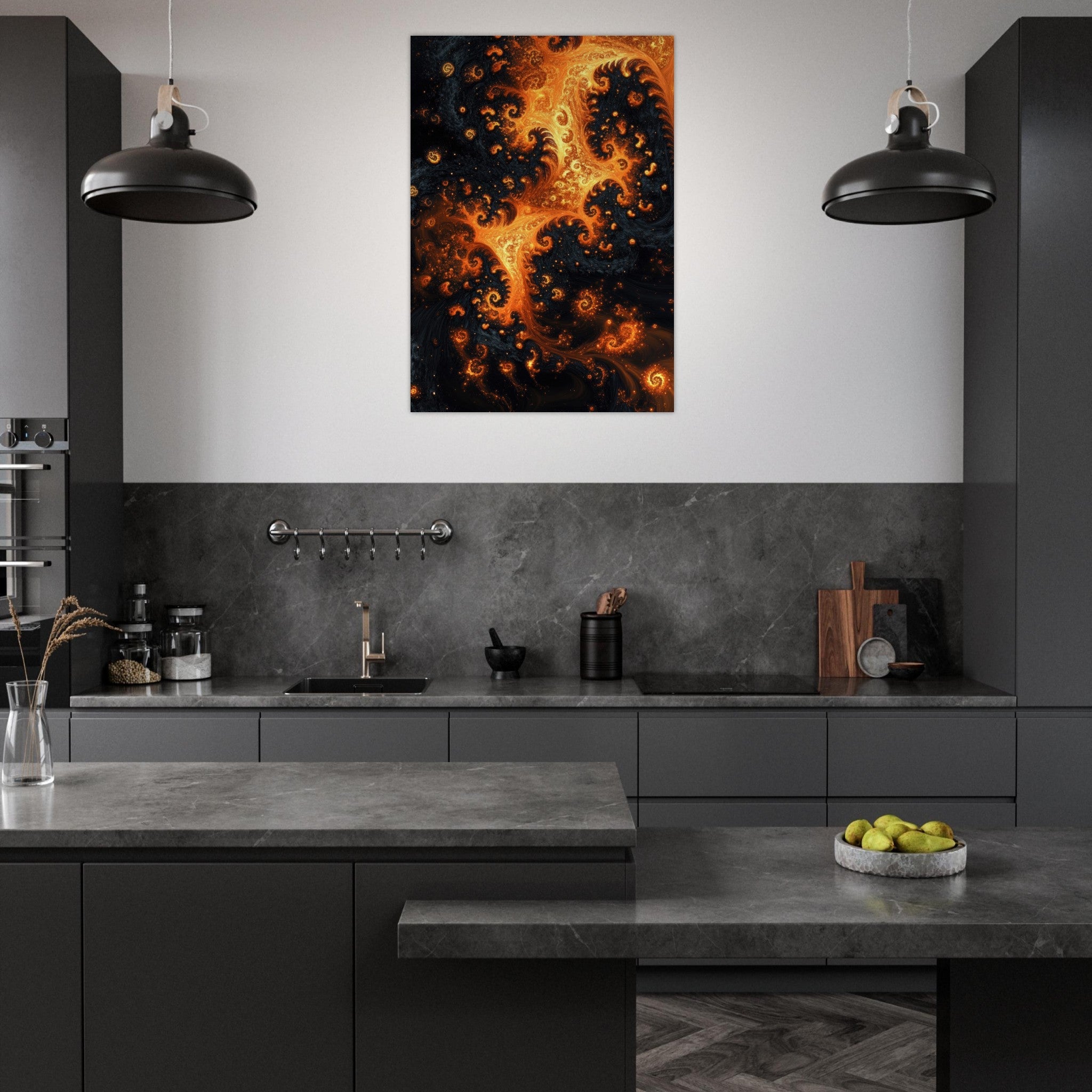 Aluminum Print Portrait - Ember Genesis A volatile burst of molten gold - Shop Ai Art WebShop - Digital Art online Store