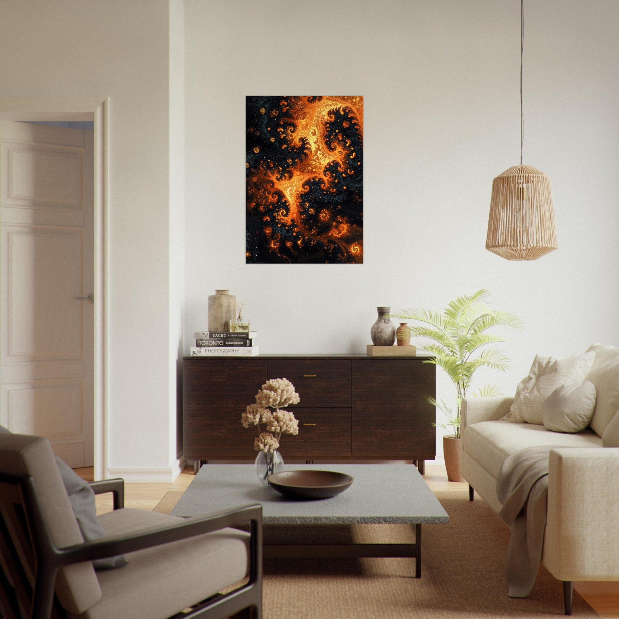 Aluminum Print Portrait - Ember Genesis A volatile burst of molten gold - Shop Ai Art WebShop - Digital Art online Store