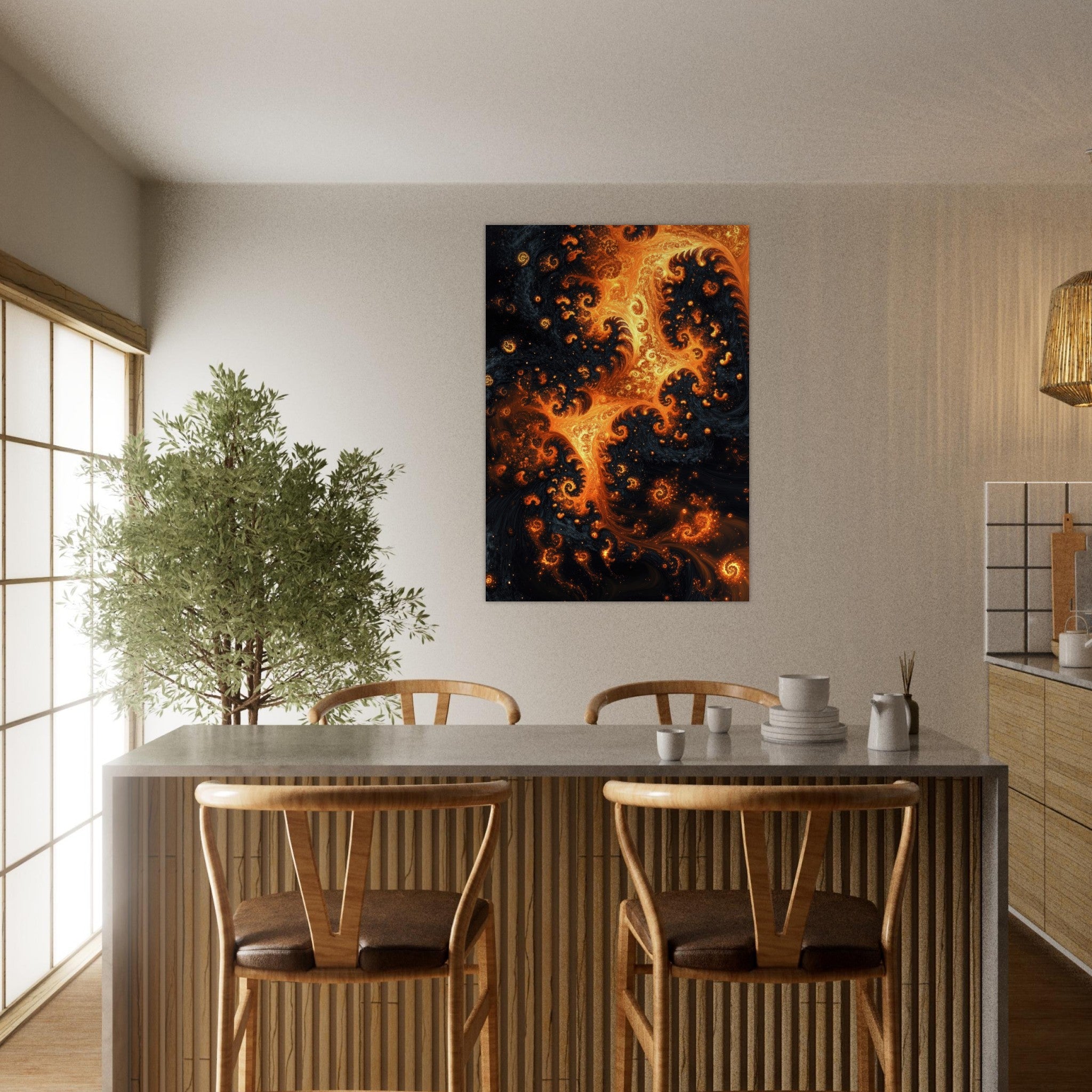 Aluminum Print Portrait - Ember Genesis A volatile burst of molten gold - Shop Ai Art WebShop - Digital Art online Store