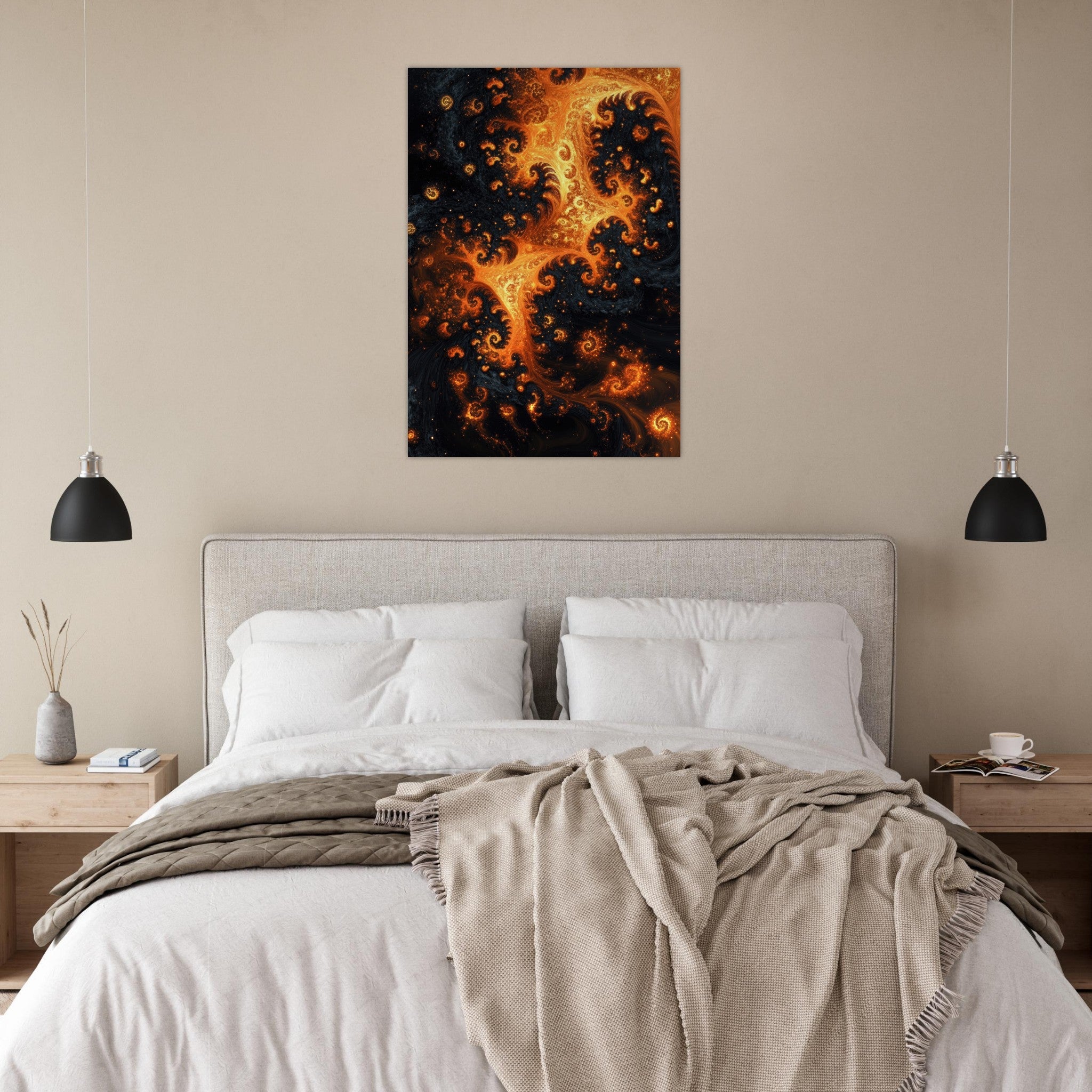 Aluminum Print Portrait - Ember Genesis A volatile burst of molten gold - Shop Ai Art WebShop - Digital Art online Store