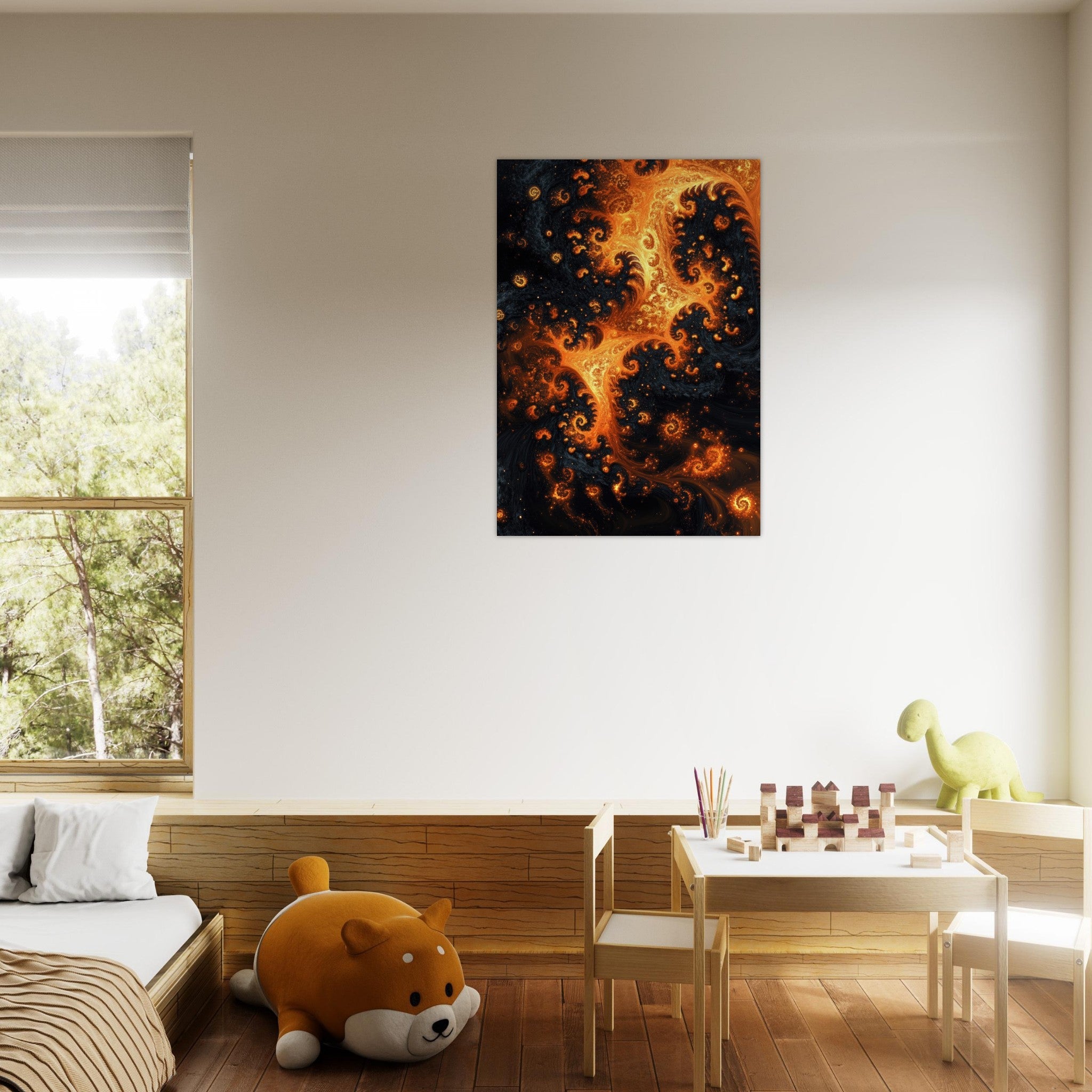 Aluminum Print Portrait - Ember Genesis A volatile burst of molten gold - Shop Ai Art WebShop - Digital Art online Store