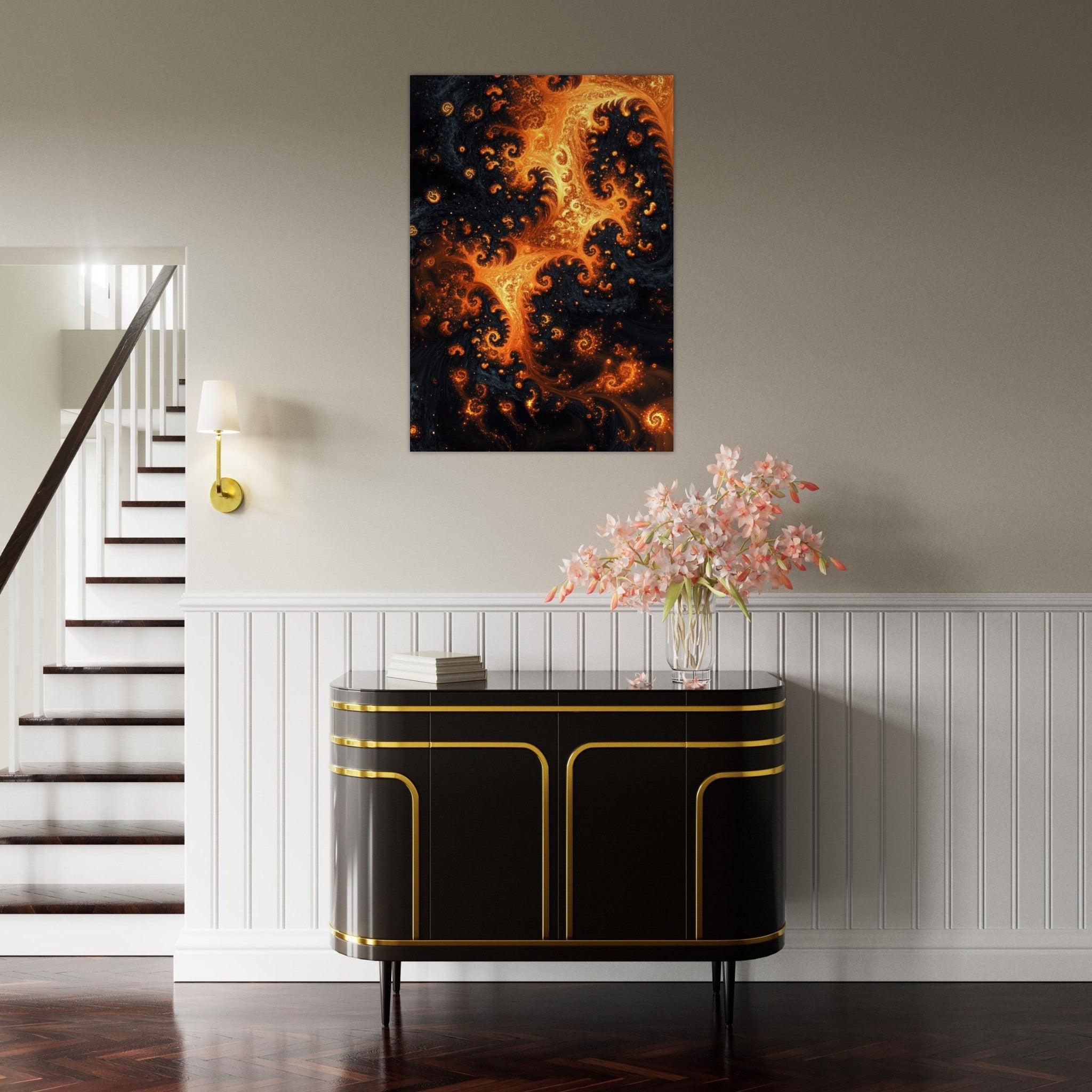 Aluminum Print Portrait - Ember Genesis A volatile burst of molten gold - Shop Ai Art WebShop - Digital Art online Store