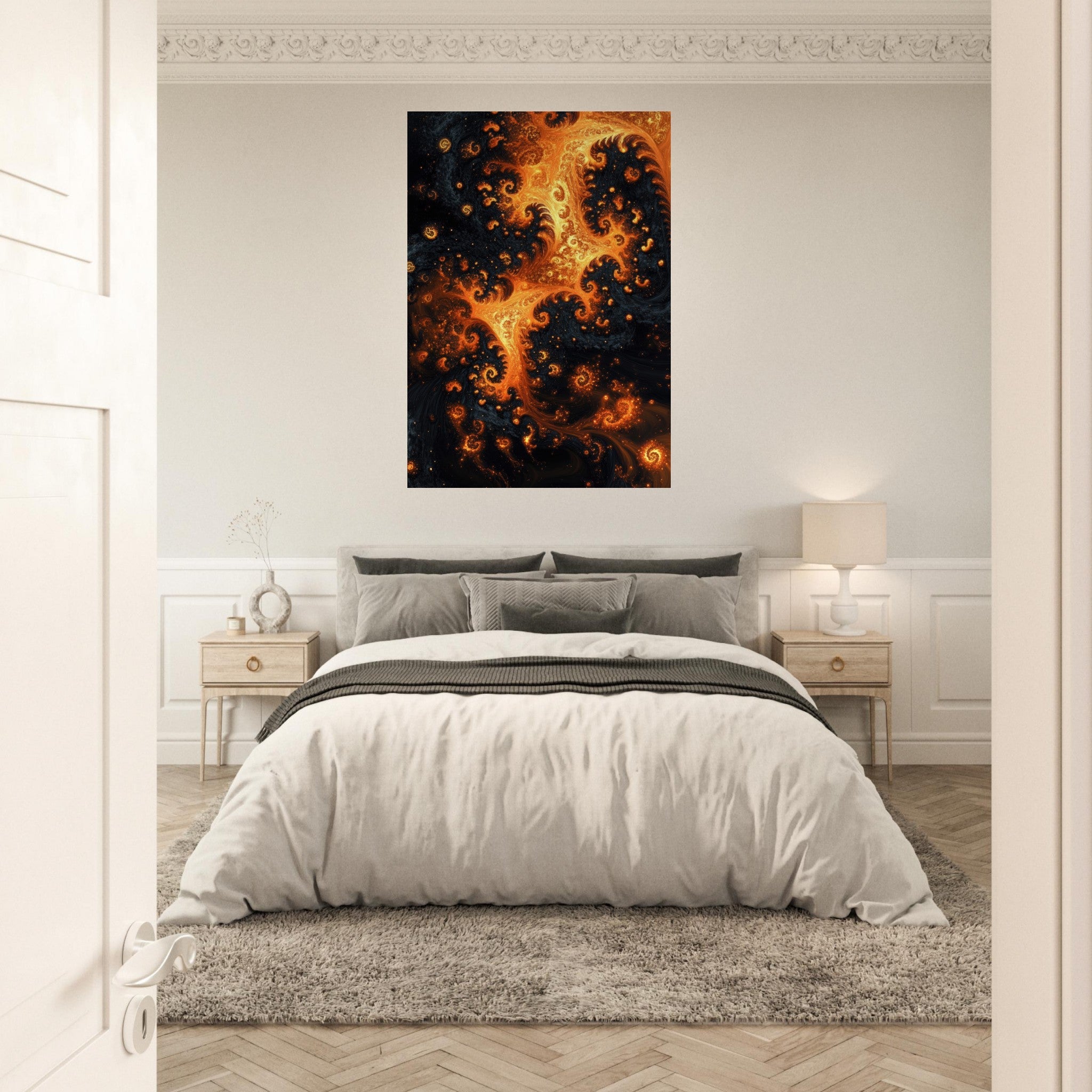 Aluminum Print Portrait - Ember Genesis A volatile burst of molten gold - Shop Ai Art WebShop - Digital Art online Store