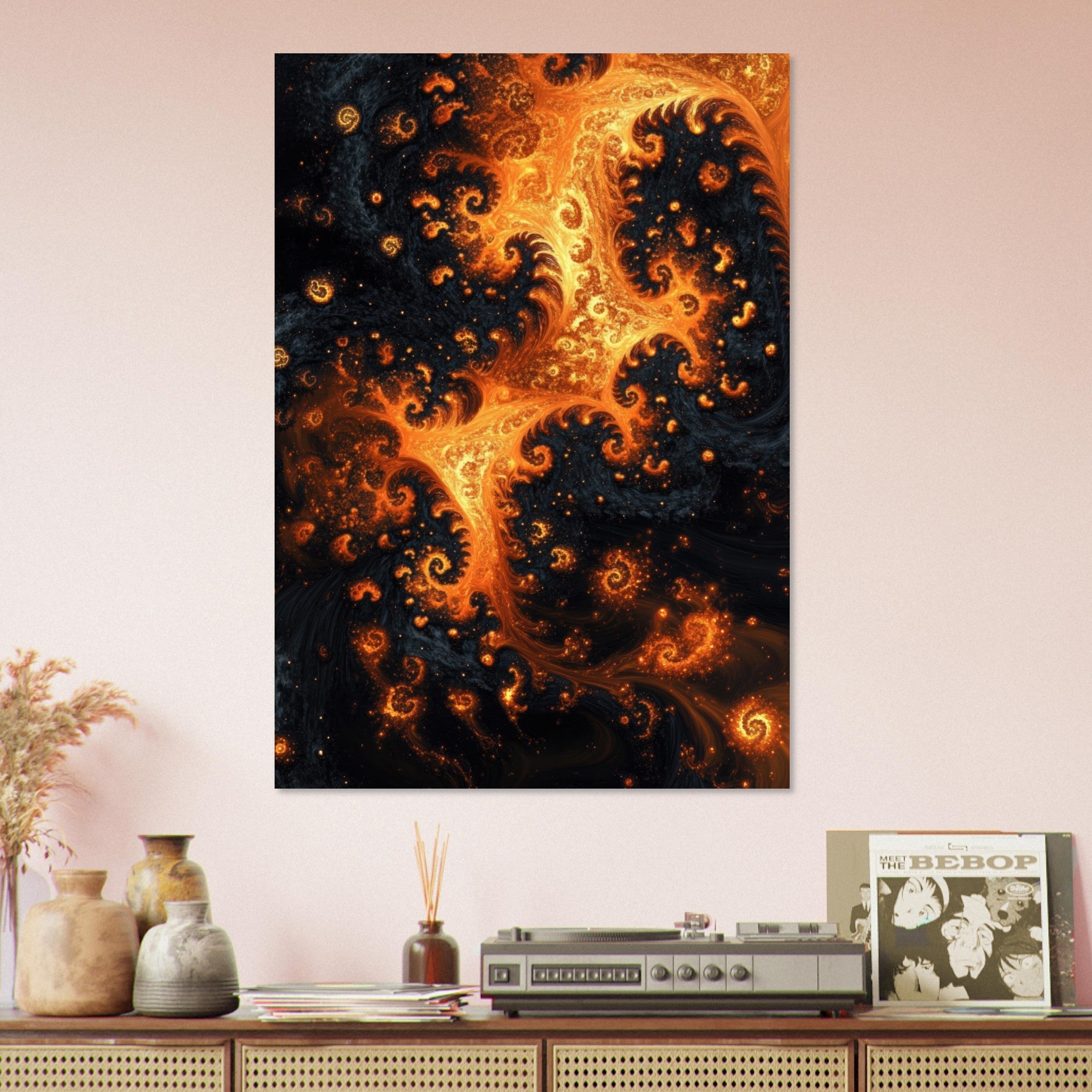 Aluminum Print Portrait - Ember Genesis A volatile burst of molten gold - Shop Ai Art WebShop - Digital Art online Store