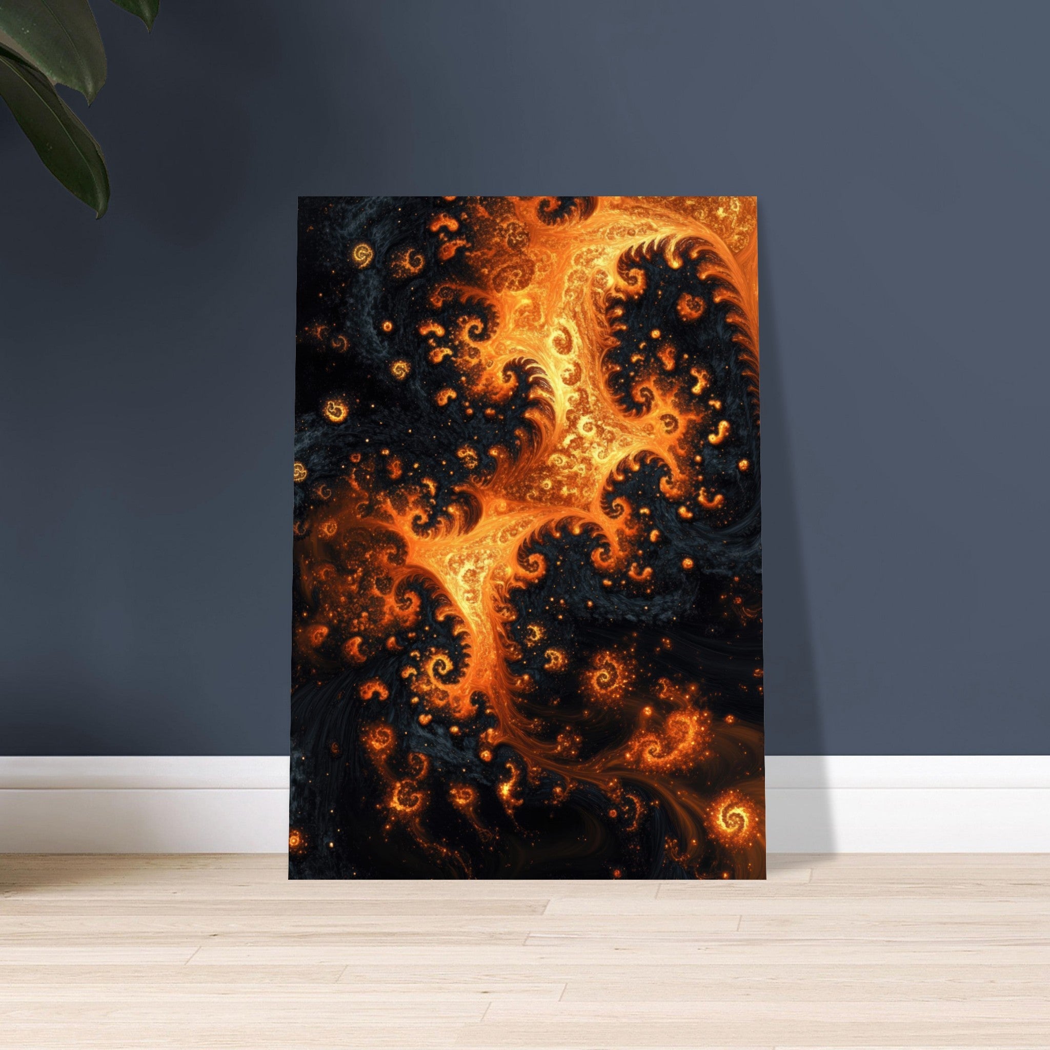 Aluminum Print Portrait - Ember Genesis A volatile burst of molten gold - Shop Ai Art WebShop - Digital Art online Store
