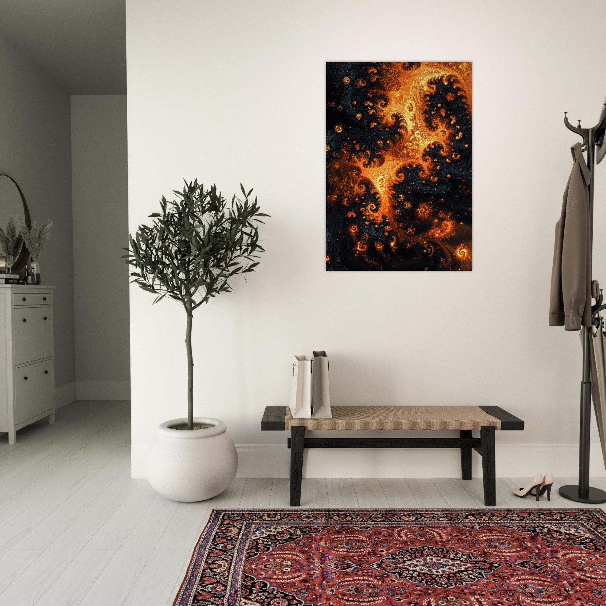 Aluminum Print Portrait - Ember Genesis A volatile burst of molten gold - Shop Ai Art WebShop - Digital Art online Store
