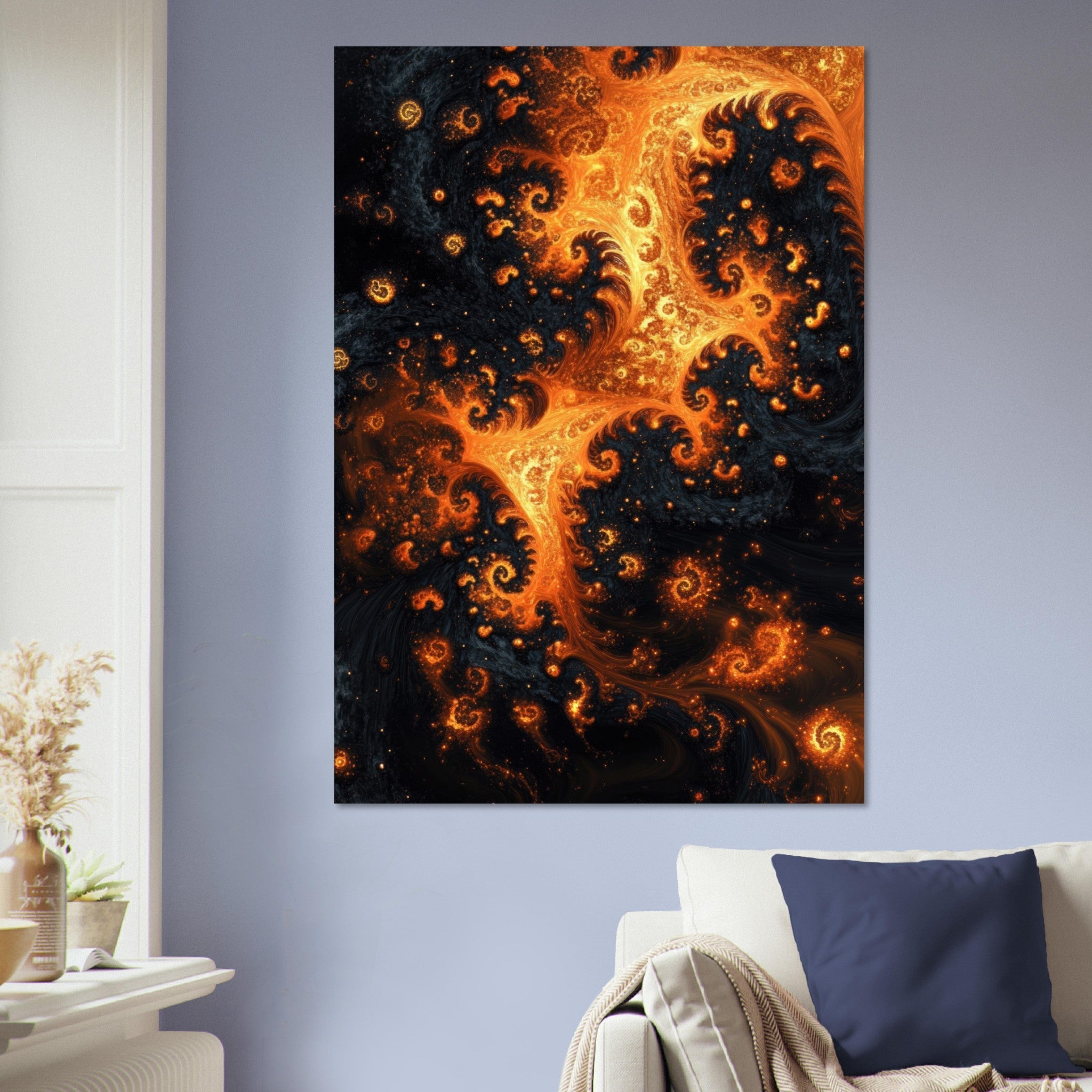 Aluminum Print Portrait - Ember Genesis A volatile burst of molten gold - Shop Ai Art WebShop - Digital Art online Store
