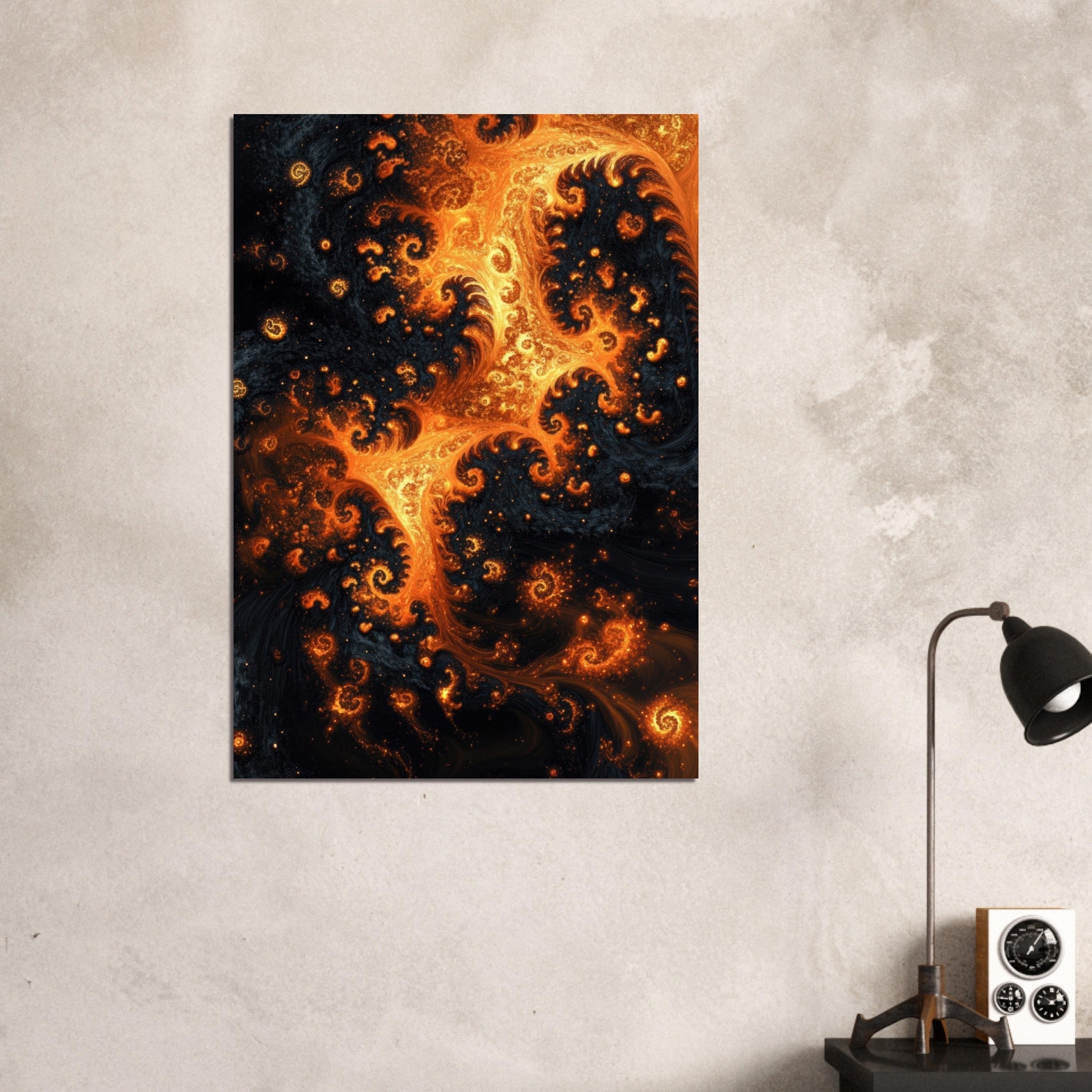 Aluminum Print Portrait - Ember Genesis A volatile burst of molten gold - Shop Ai Art WebShop - Digital Art online Store