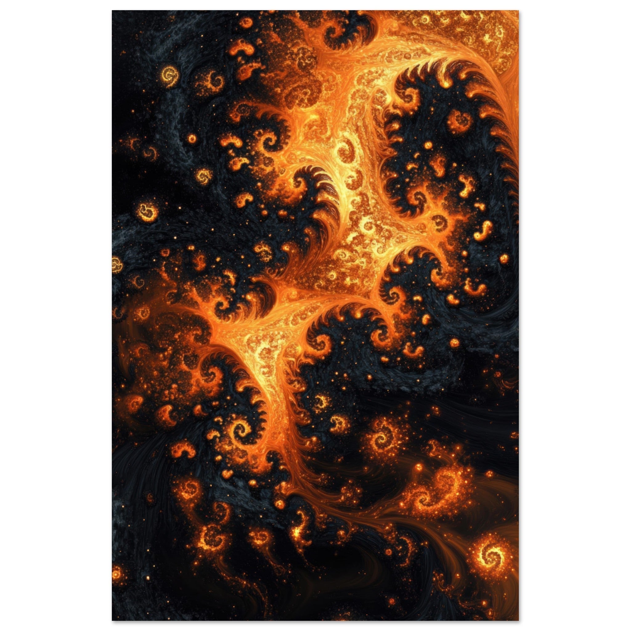 Aluminum Print Portrait - Ember Genesis A volatile burst of molten gold - Shop Ai Art WebShop - Digital Art online Store