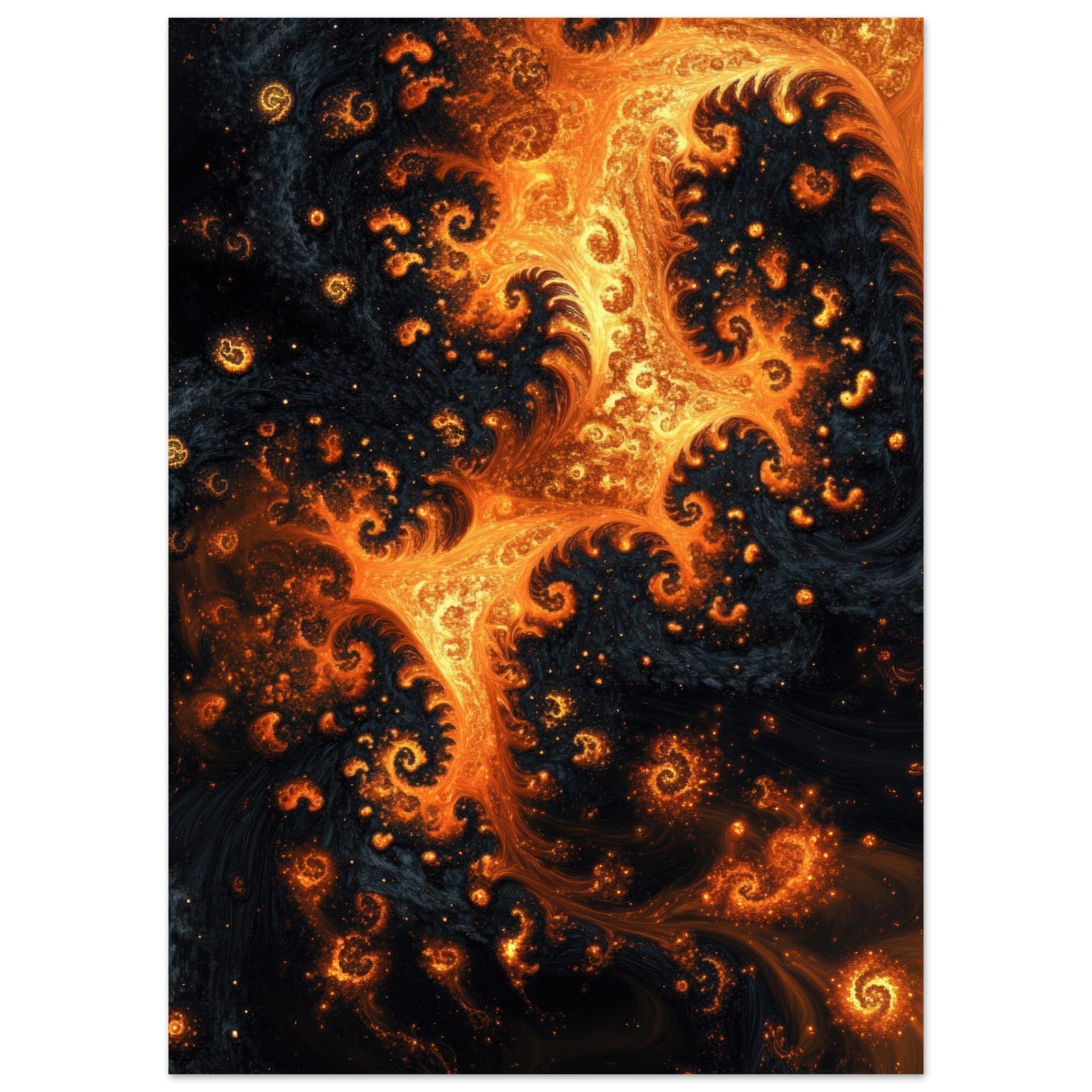 Aluminum Print Portrait - Ember Genesis A volatile burst of molten gold - Shop Ai Art WebShop - Digital Art online Store