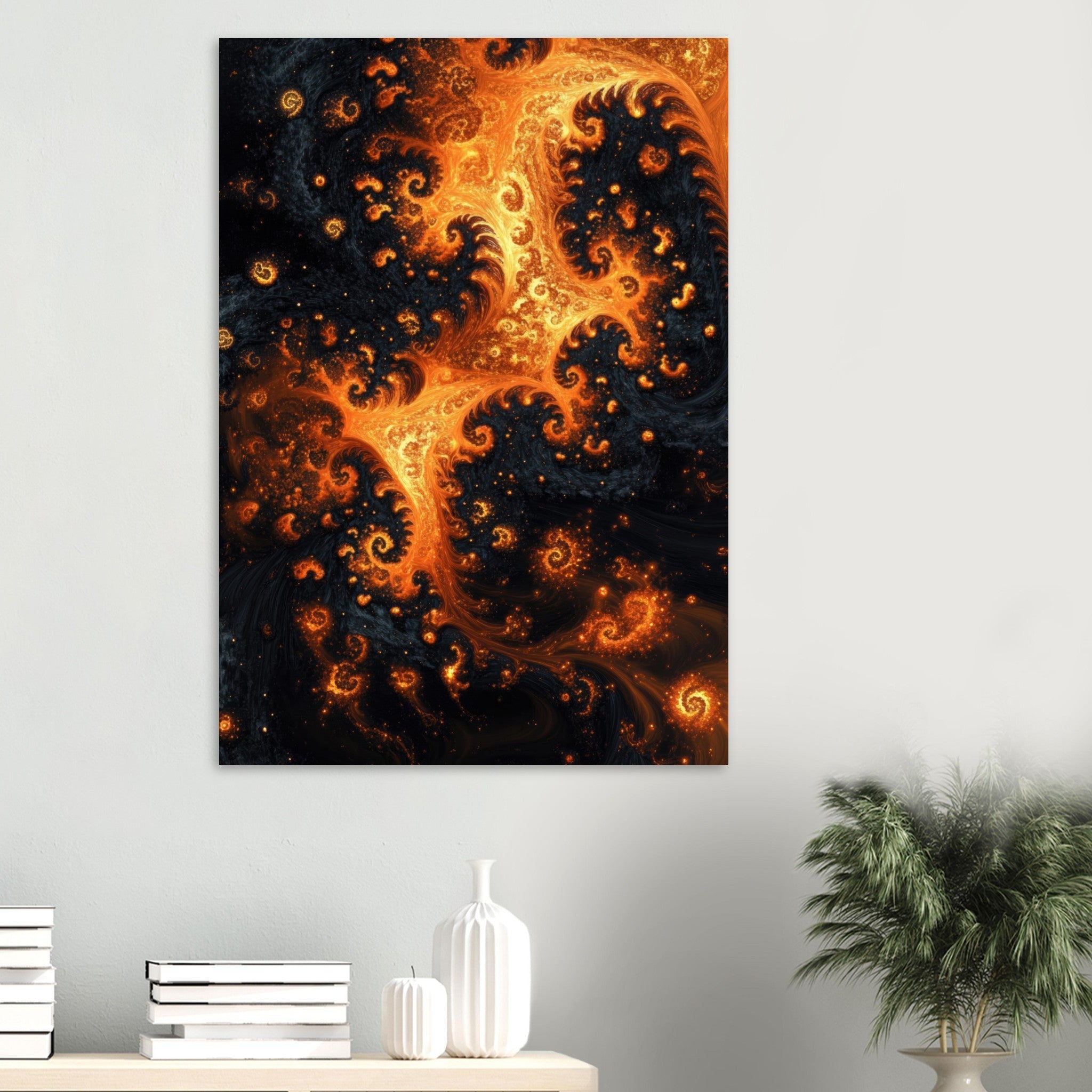 Aluminum Print Portrait - Ember Genesis A volatile burst of molten gold - Shop Ai Art WebShop - Digital Art online Store