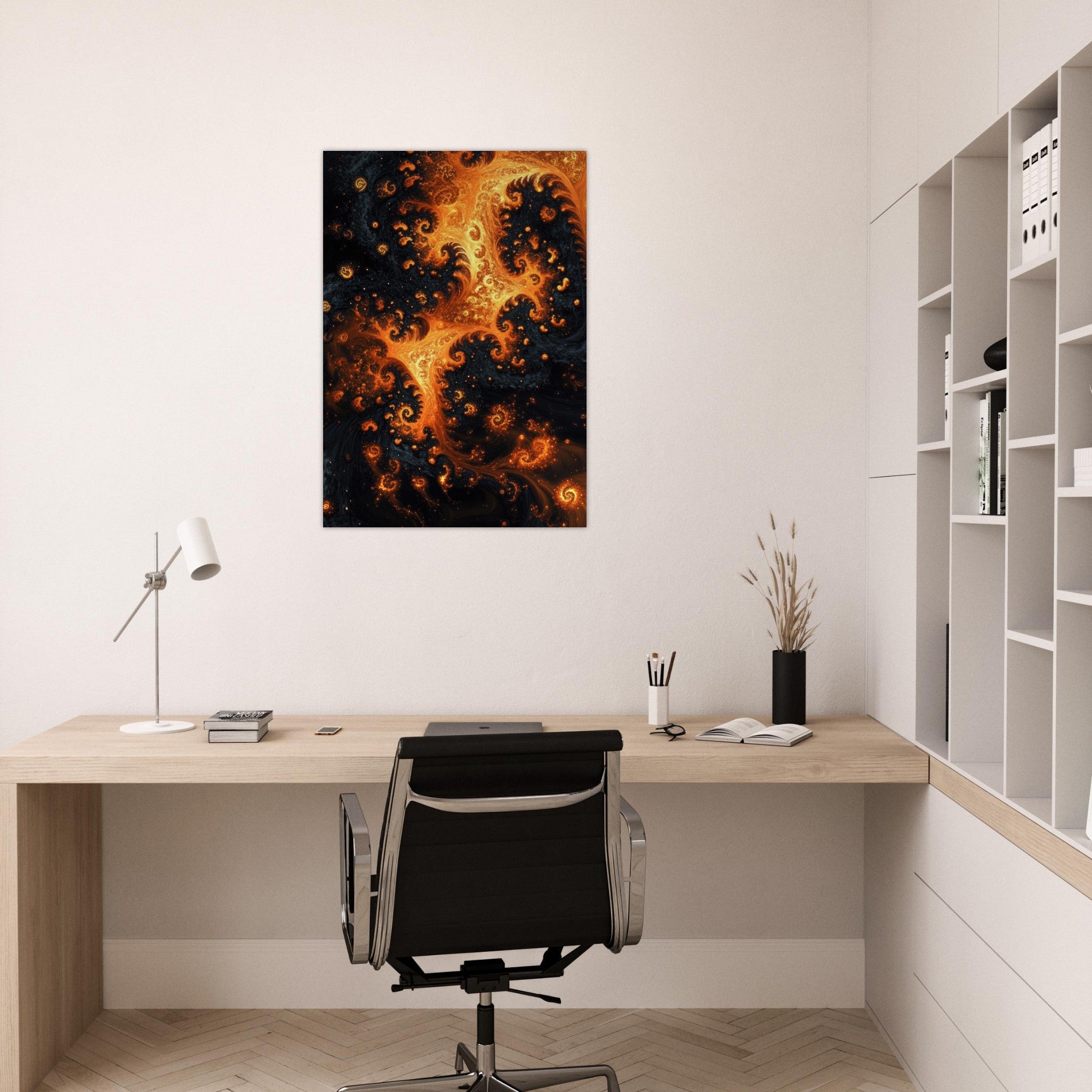 Aluminum Print Portrait - Ember Genesis A volatile burst of molten gold - Shop Ai Art WebShop - Digital Art online Store