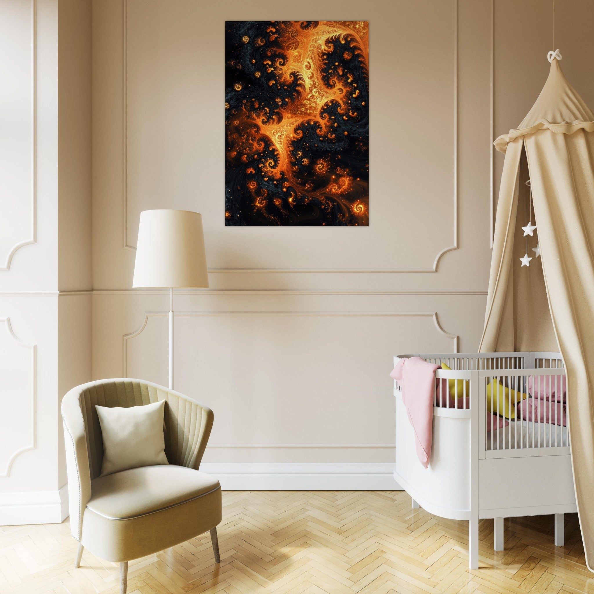 Aluminum Print Portrait - Ember Genesis A volatile burst of molten gold - Shop Ai Art WebShop - Digital Art online Store
