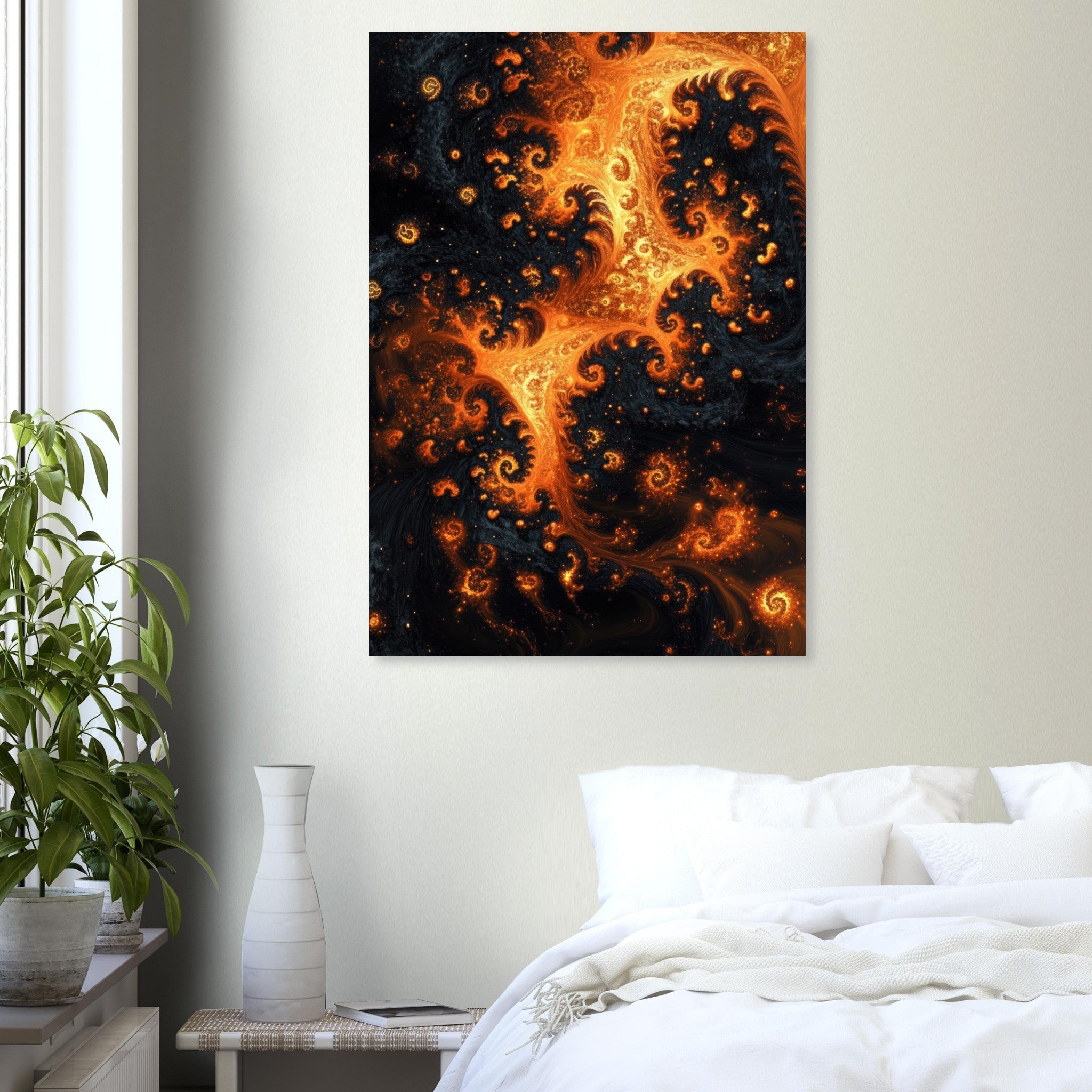 Aluminum Print Portrait - Ember Genesis A volatile burst of molten gold - Shop Ai Art WebShop - Digital Art online Store