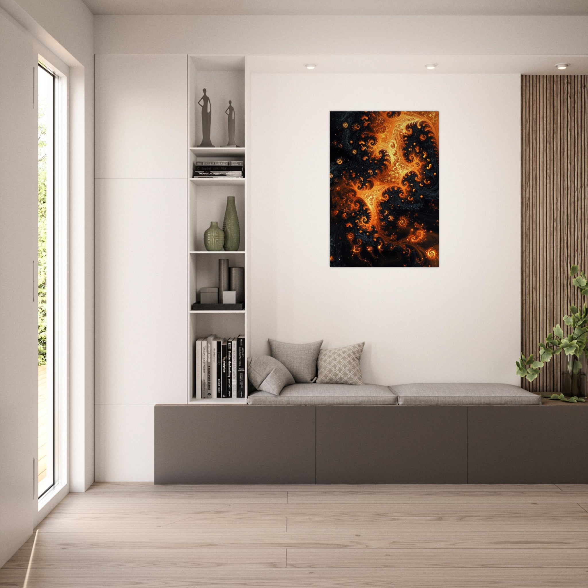 Aluminum Print Portrait - Ember Genesis A volatile burst of molten gold - Shop Ai Art WebShop - Digital Art online Store