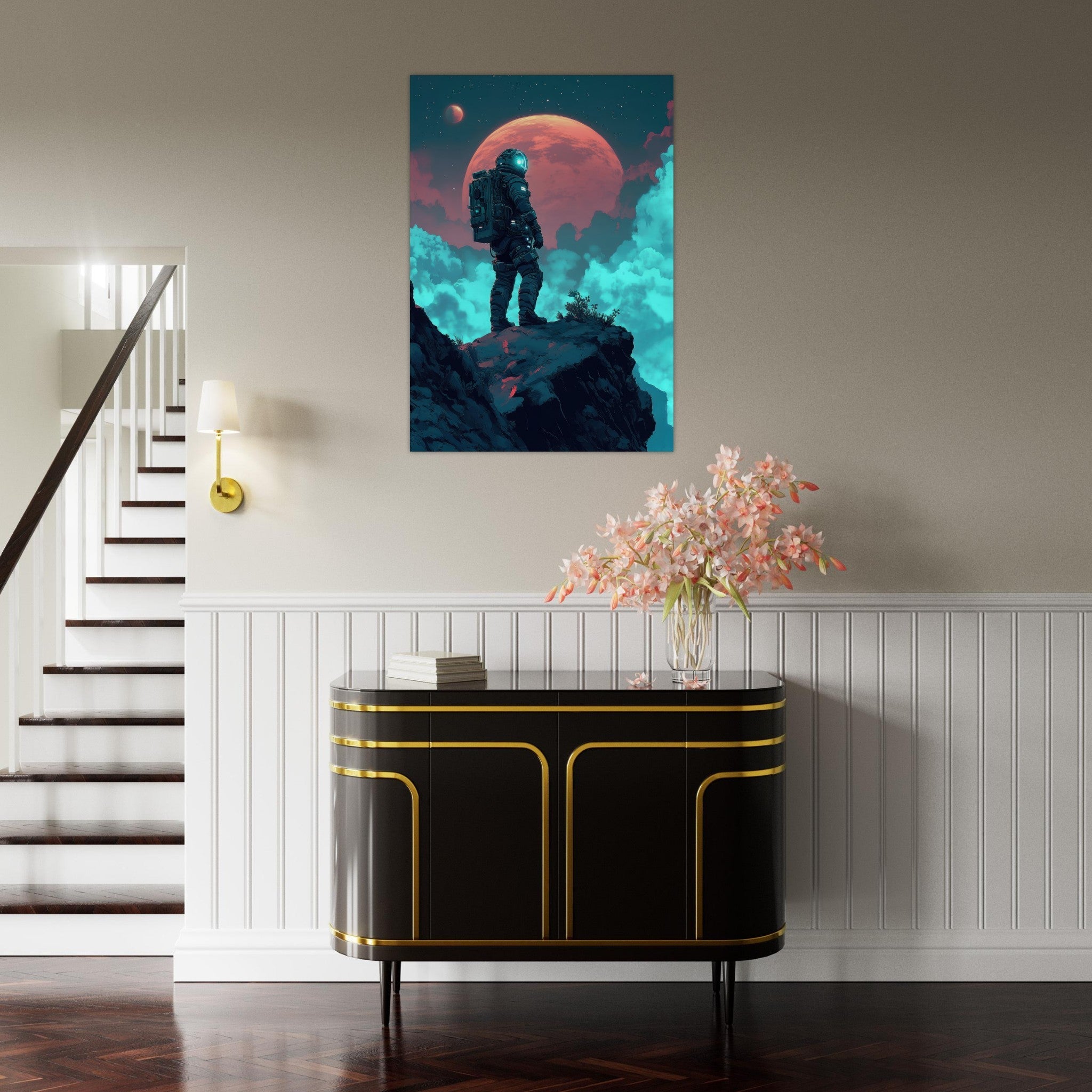 Aluminum Print Portrait - Galactic Explorer in Alien Desert A lone strong 3 - Shop Ai Art WebShop - Digital Art online Store