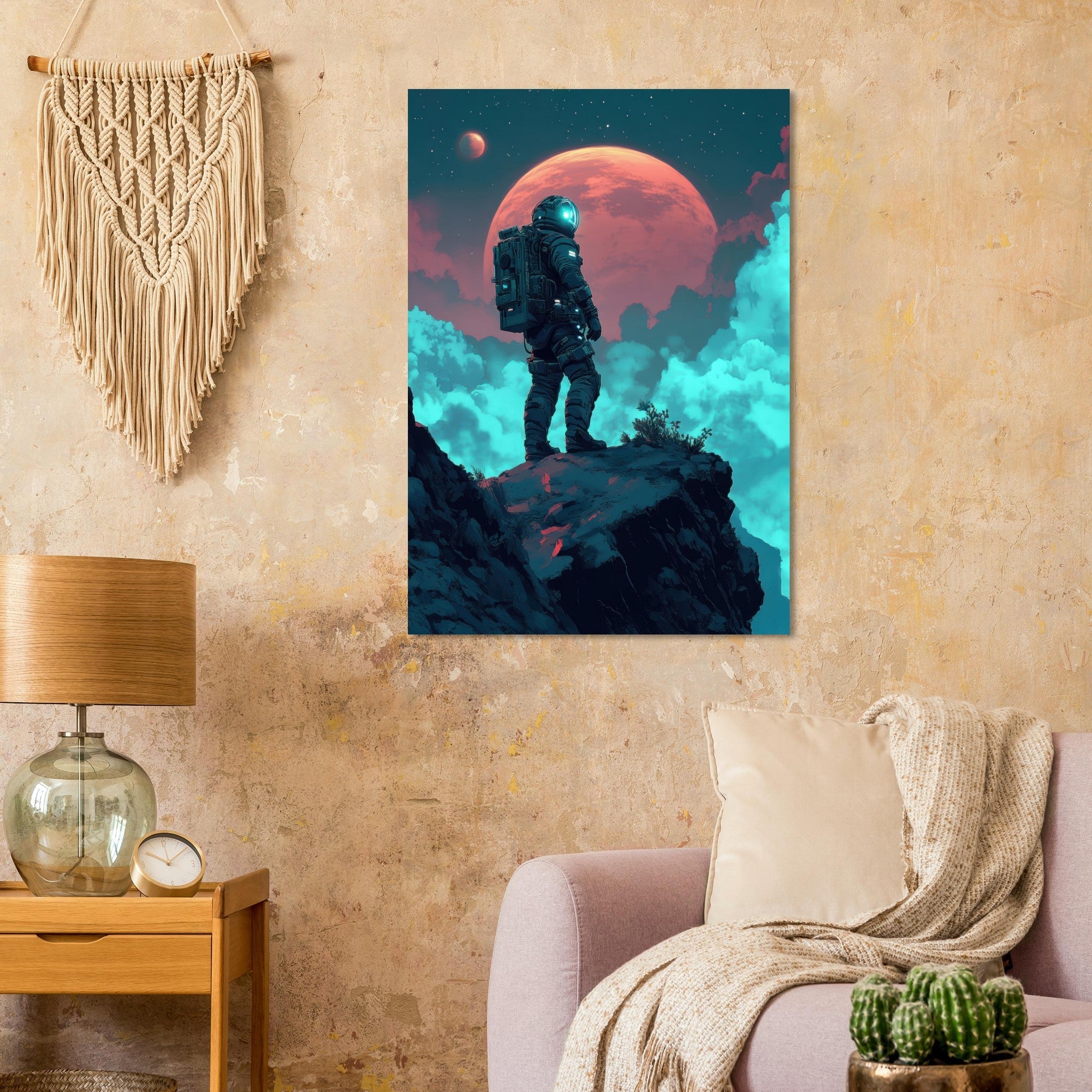 Aluminum Print Portrait - Galactic Explorer in Alien Desert A lone strong 3 - Shop Ai Art WebShop - Digital Art online Store