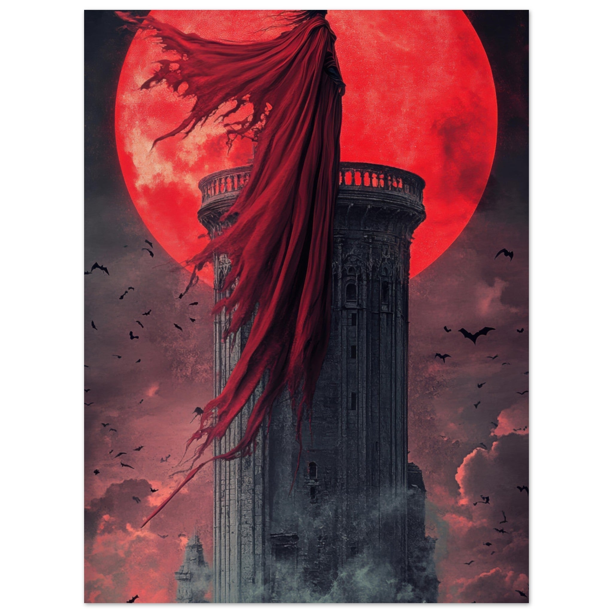 Aluminum Print Portrait - Gothic Vampire Sorcerer in a Moonlit Castle 6 - Shop Ai Art WebShop - Digital Art online Store