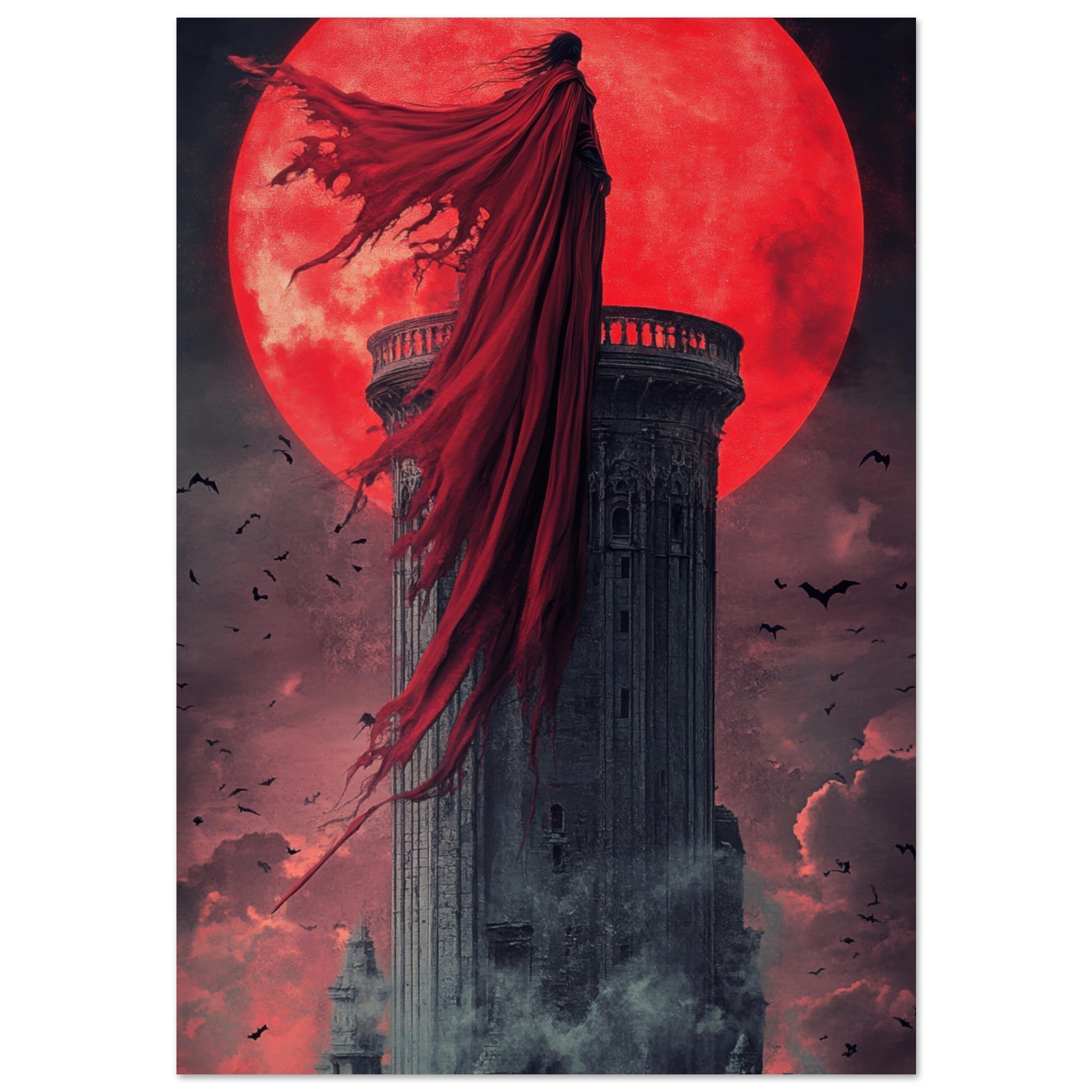 Aluminum Print Portrait - Gothic Vampire Sorcerer in a Moonlit Castle 6 - Shop Ai Art WebShop - Digital Art online Store
