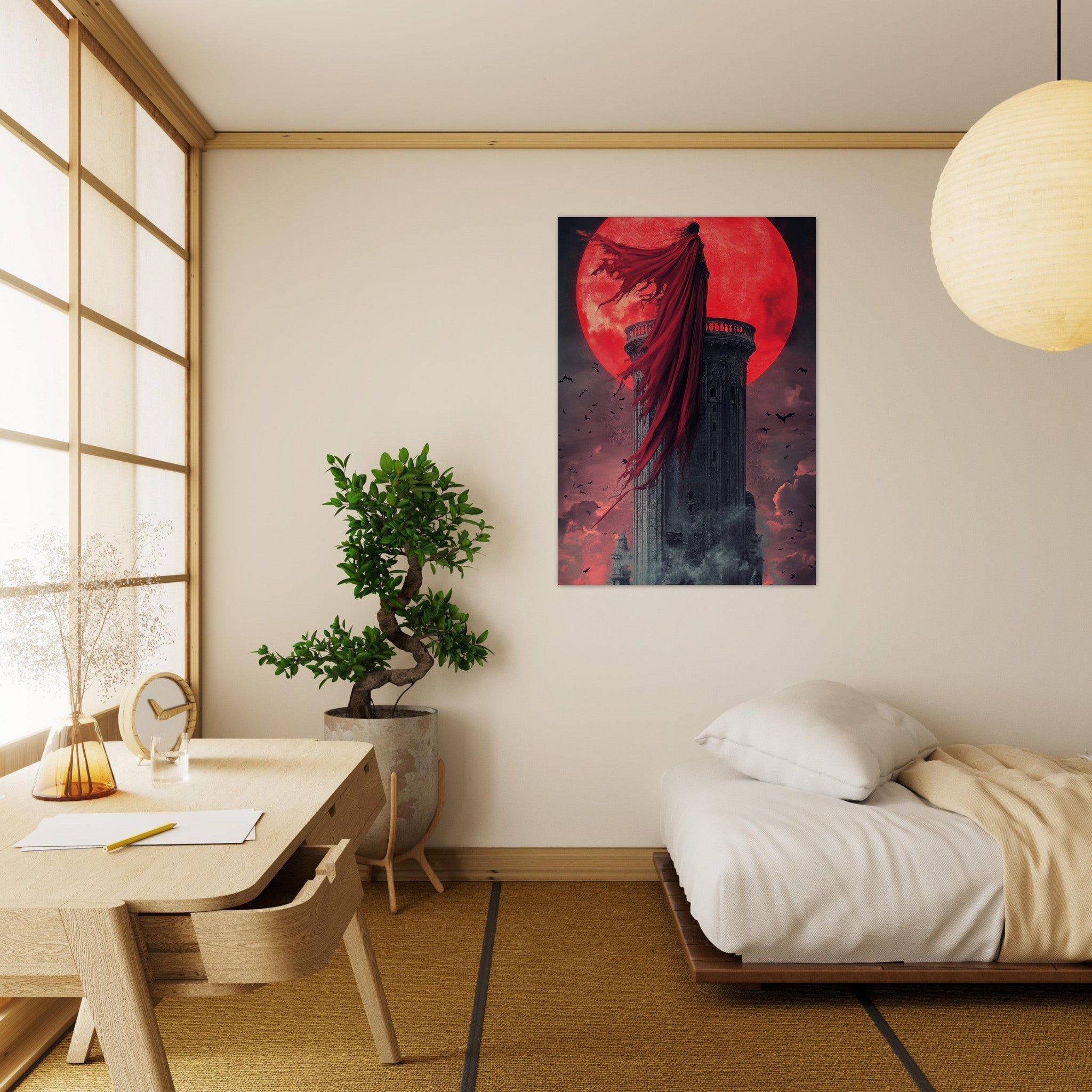 Aluminum Print Portrait - Gothic Vampire Sorcerer in a Moonlit Castle 6 - Shop Ai Art WebShop - Digital Art online Store